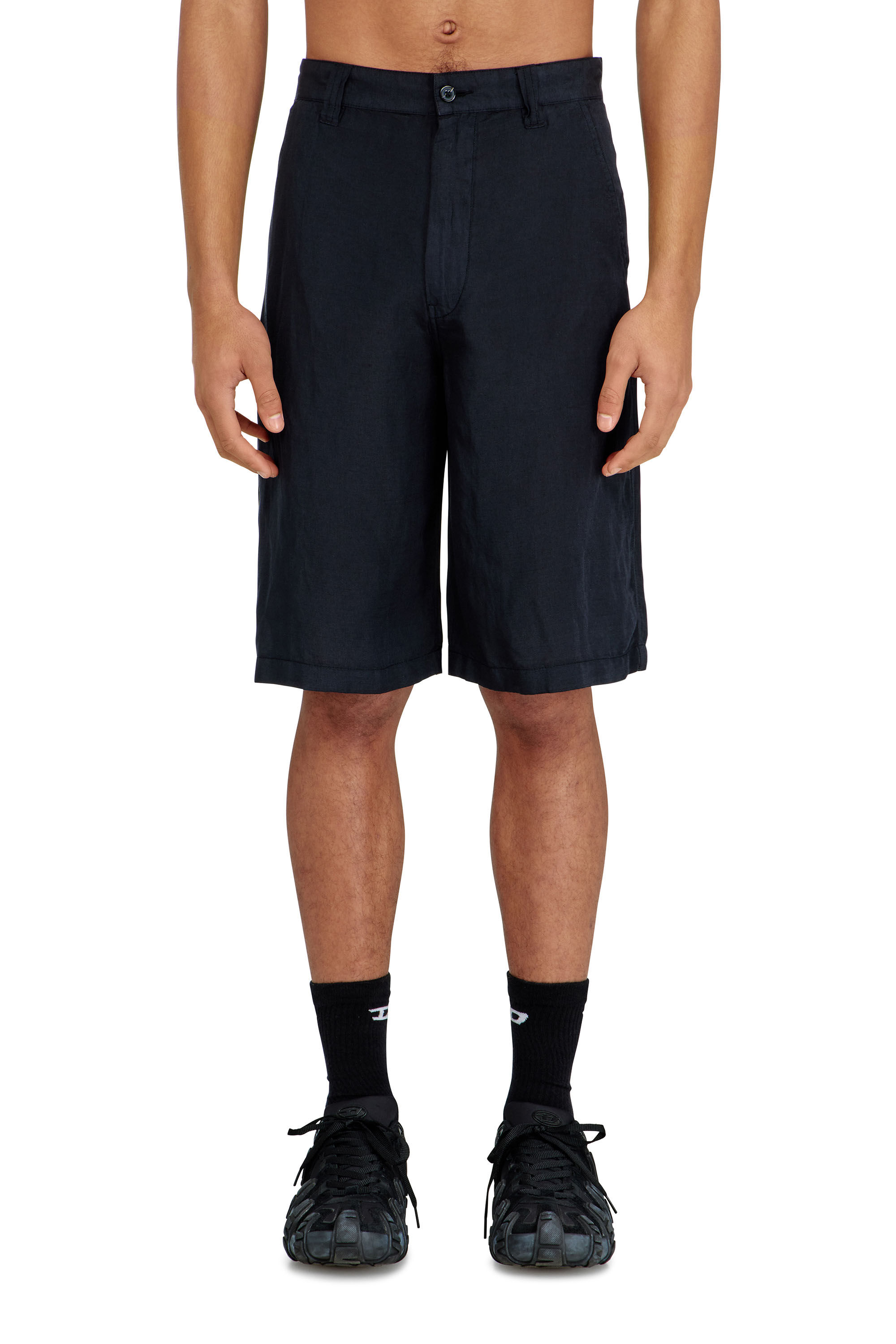 Diesel - P-HANT-CHINO-SHORT-PGBS, Man's Bermuda shorts in garment-dye linen blend in Black - 3