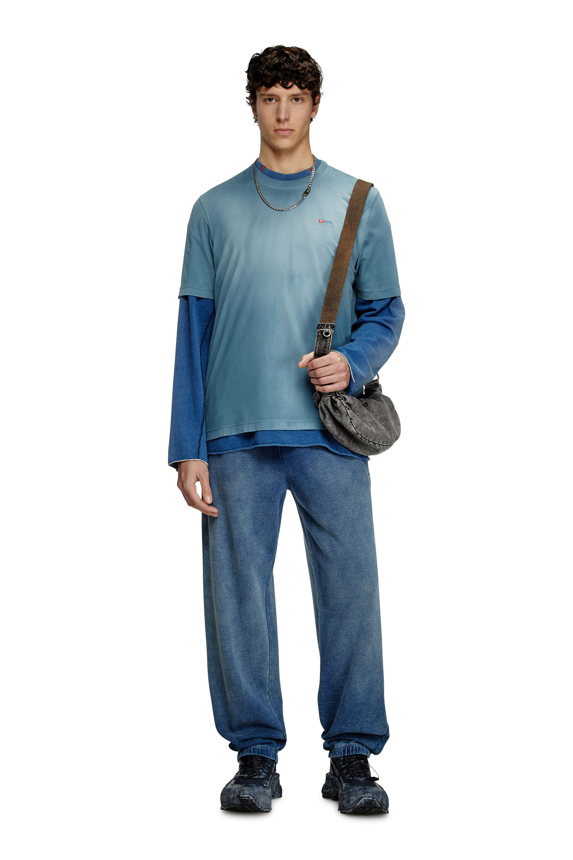 Tシャツ・カットソー DIESEL T Adjust R15 T-Shirt Teal Blue A166210PKAL89M A166210 Men's Faded T-shirt with micro logo embroidery | Blue | Diesel
