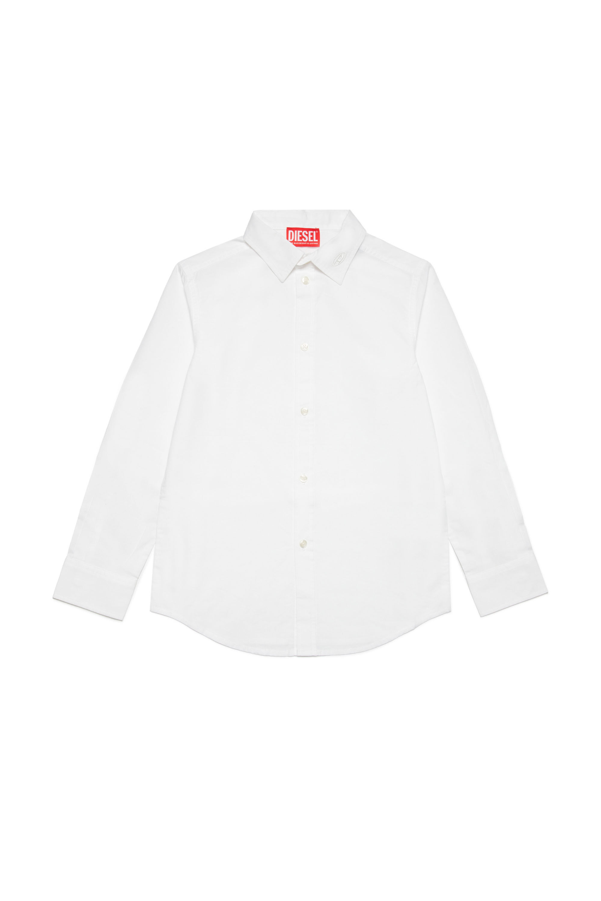 Diesel - CPING, Man's Cotton poplin shirt with logo collar in White - 1