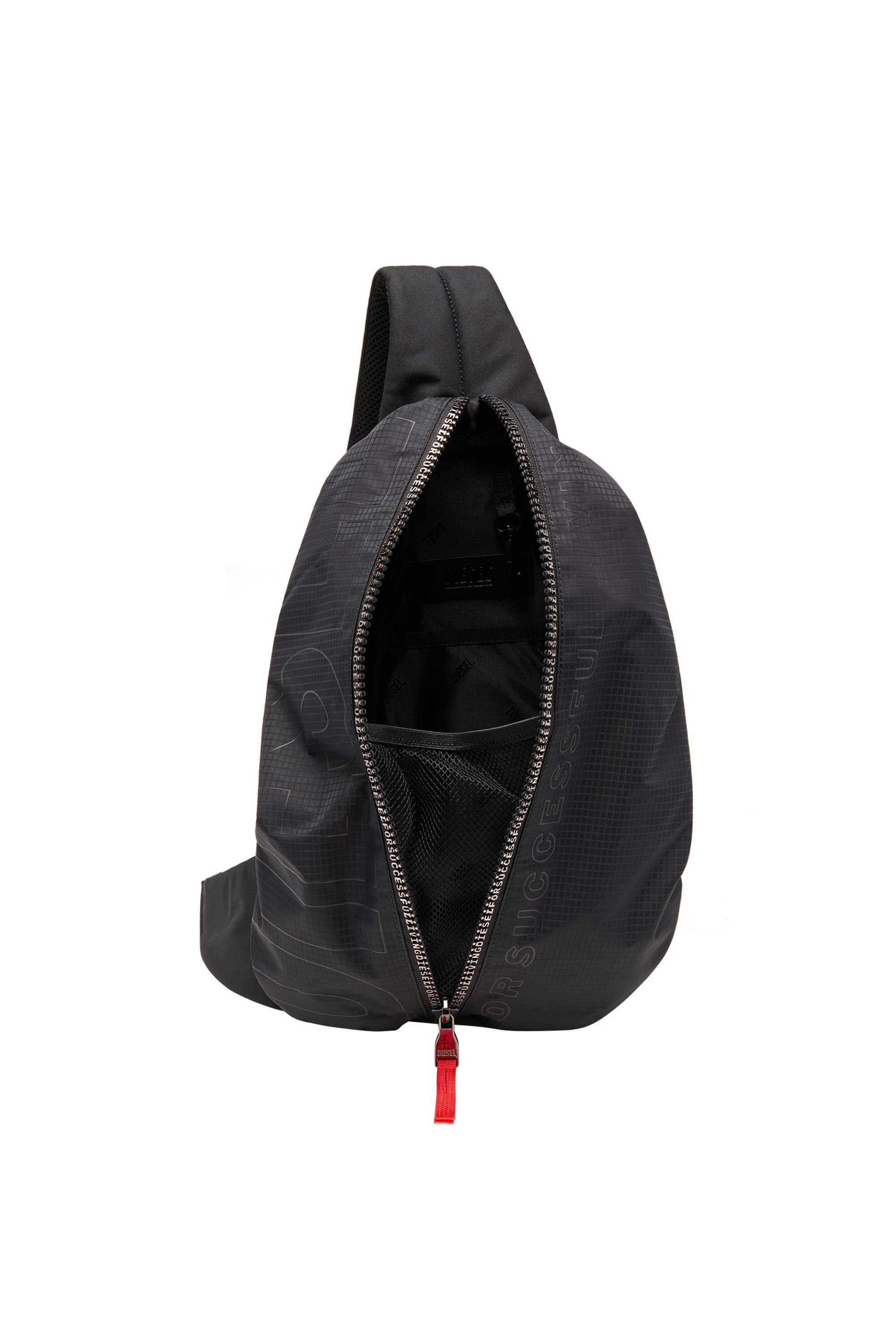 Diesel - ZIP-D SLING BAG X, Man's Zip-D-Sling backpack in check-jacquard shell in Black - 2
