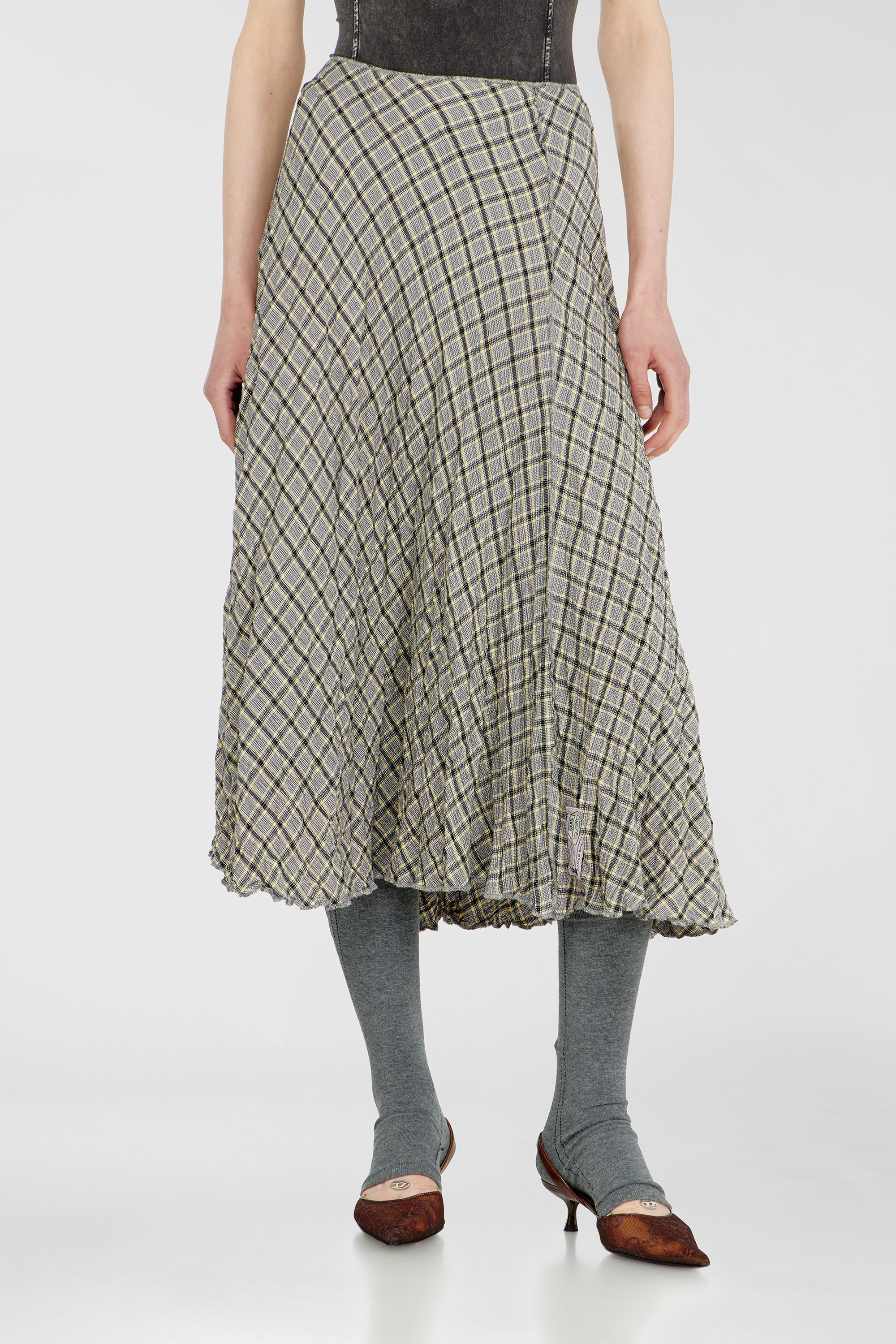 Diesel - O-XYGEN, Woman's Midi skirt in seersucker-effect check in Grey - 3