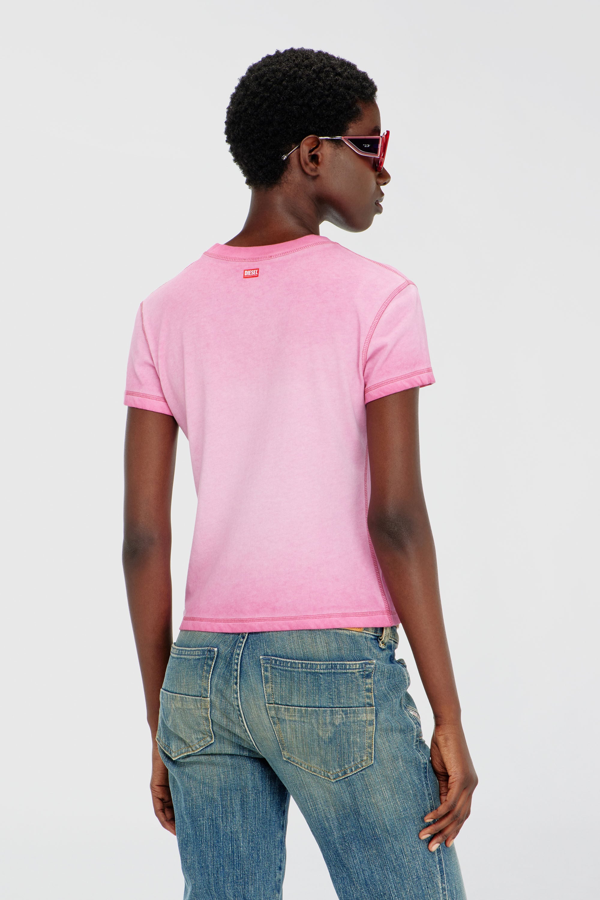 Diesel - T-ILA-AA7, Woman's Slim T-shirt with d&eacute;vor&eacute; Phoenix in Hot pink - 4