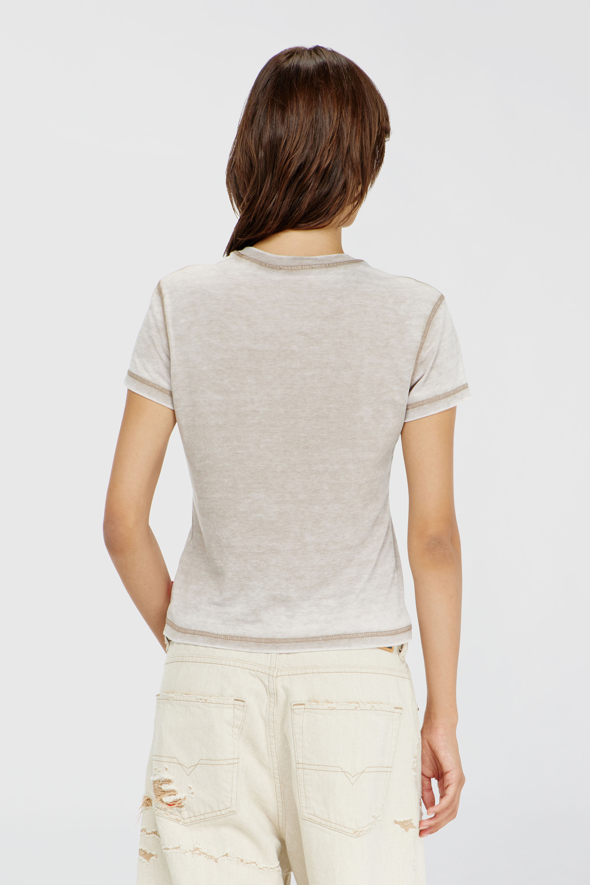 Diesel - T-ILA-AA1, Woman's Jersey t-shirt with rhinestones and burnout effect in Light Grey - 4
