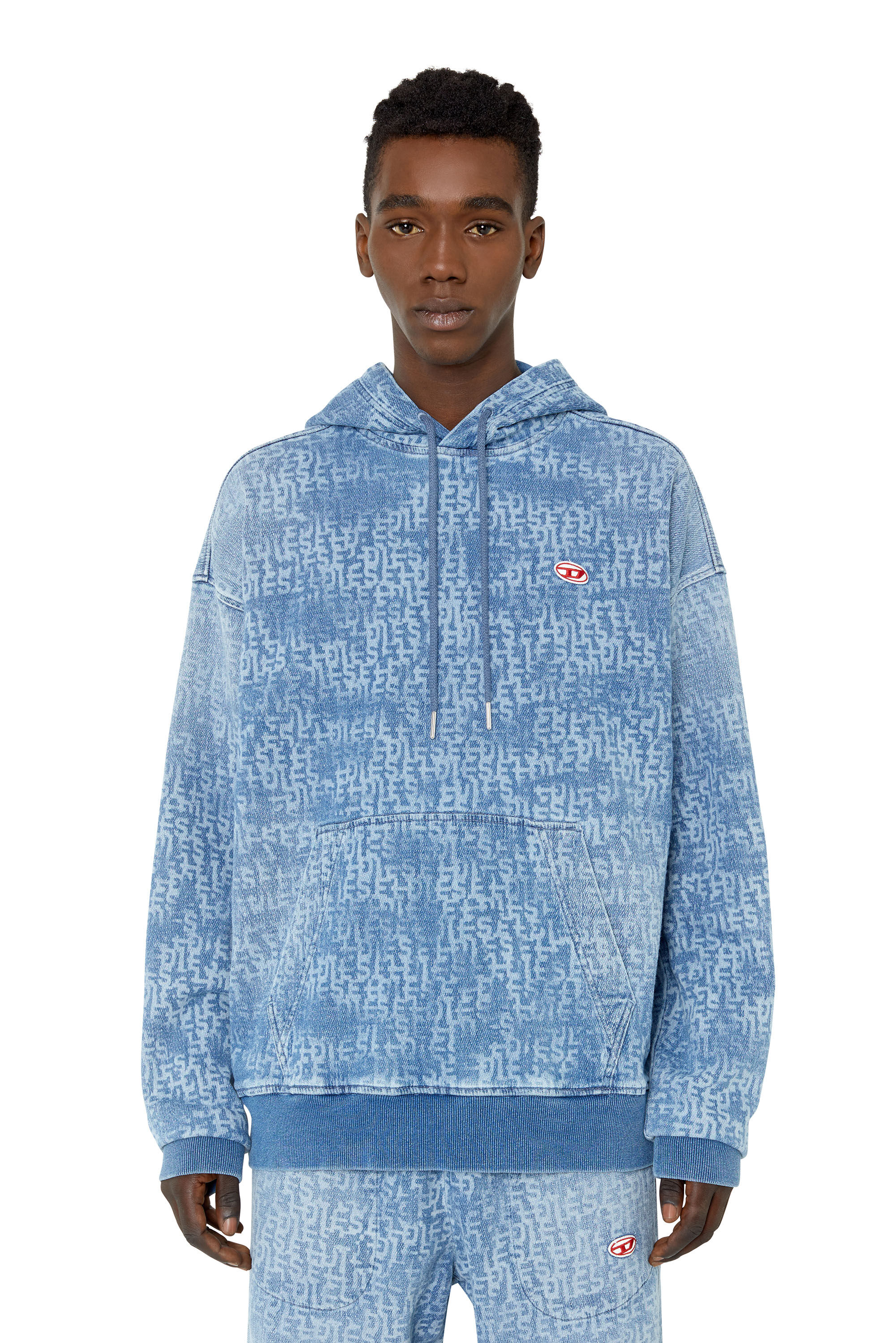 Diesel - D-UM-RIB TRACK DENIM HOODIE, Light Blue - Image 3