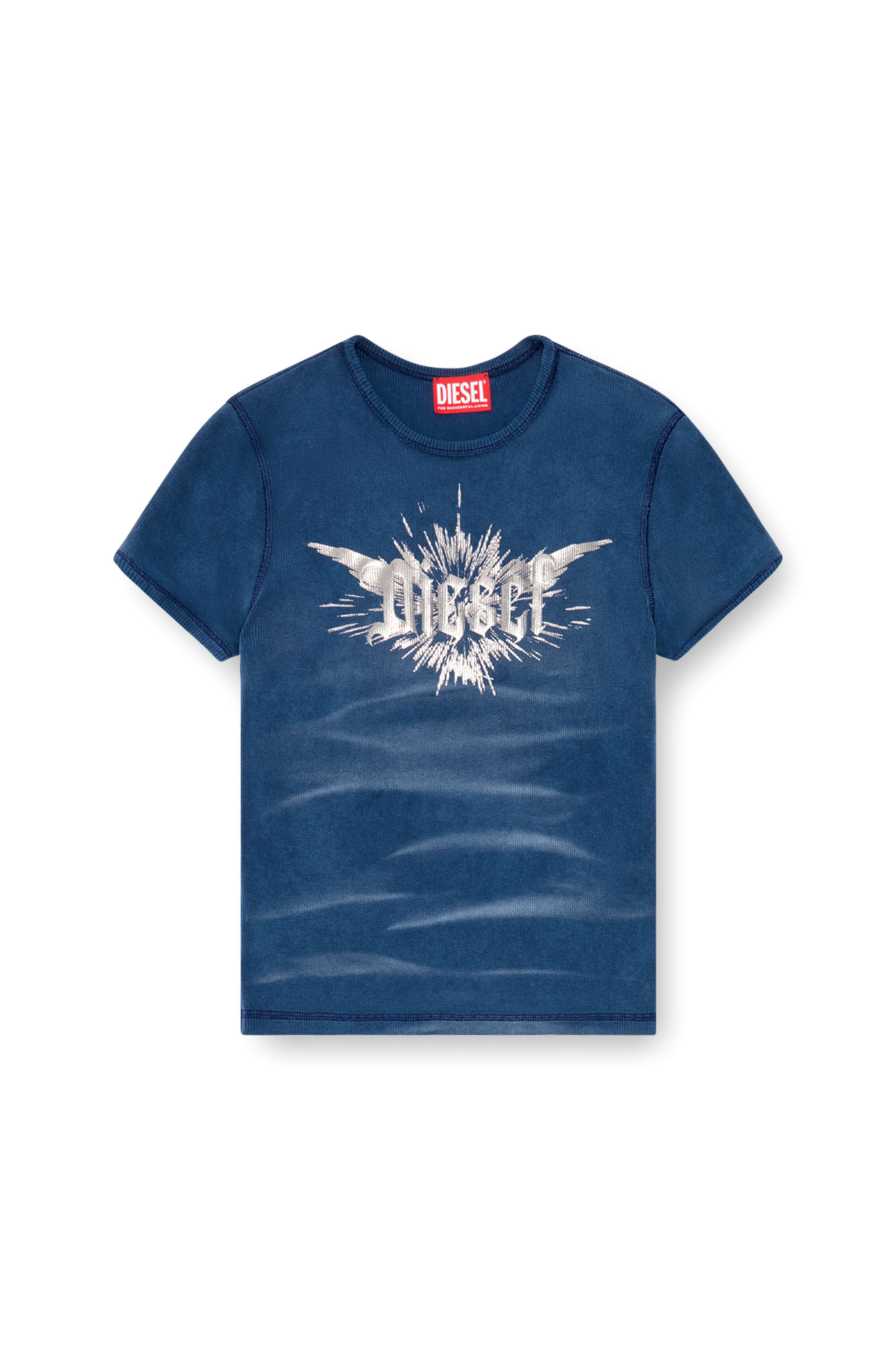 Diesel - T-ELE-LONG-P2, Woman's T-shirt with winged Diesel foil print in Blue - 2