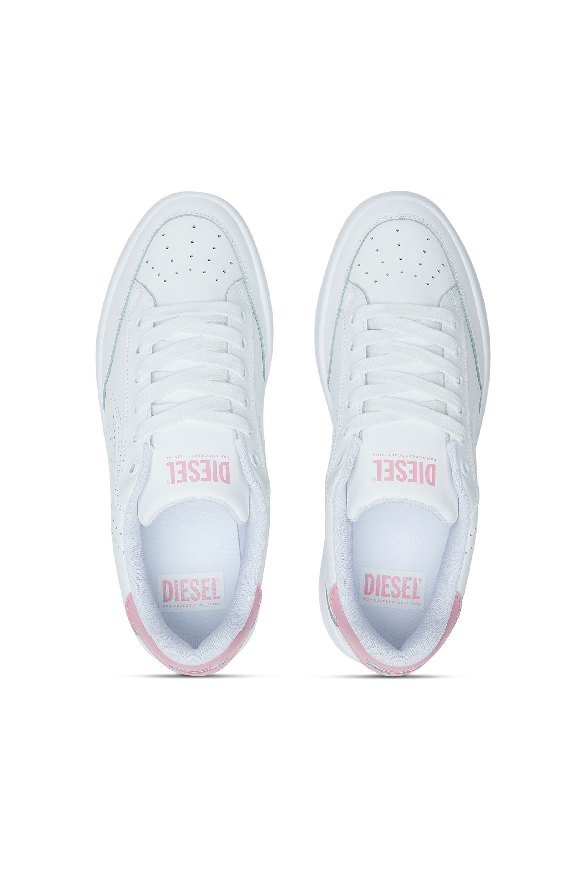 Diesel - S-DAKOTA LOW W, Woman's S-Dakota-Leather sneakers with perforated logo in White/Pink - 4