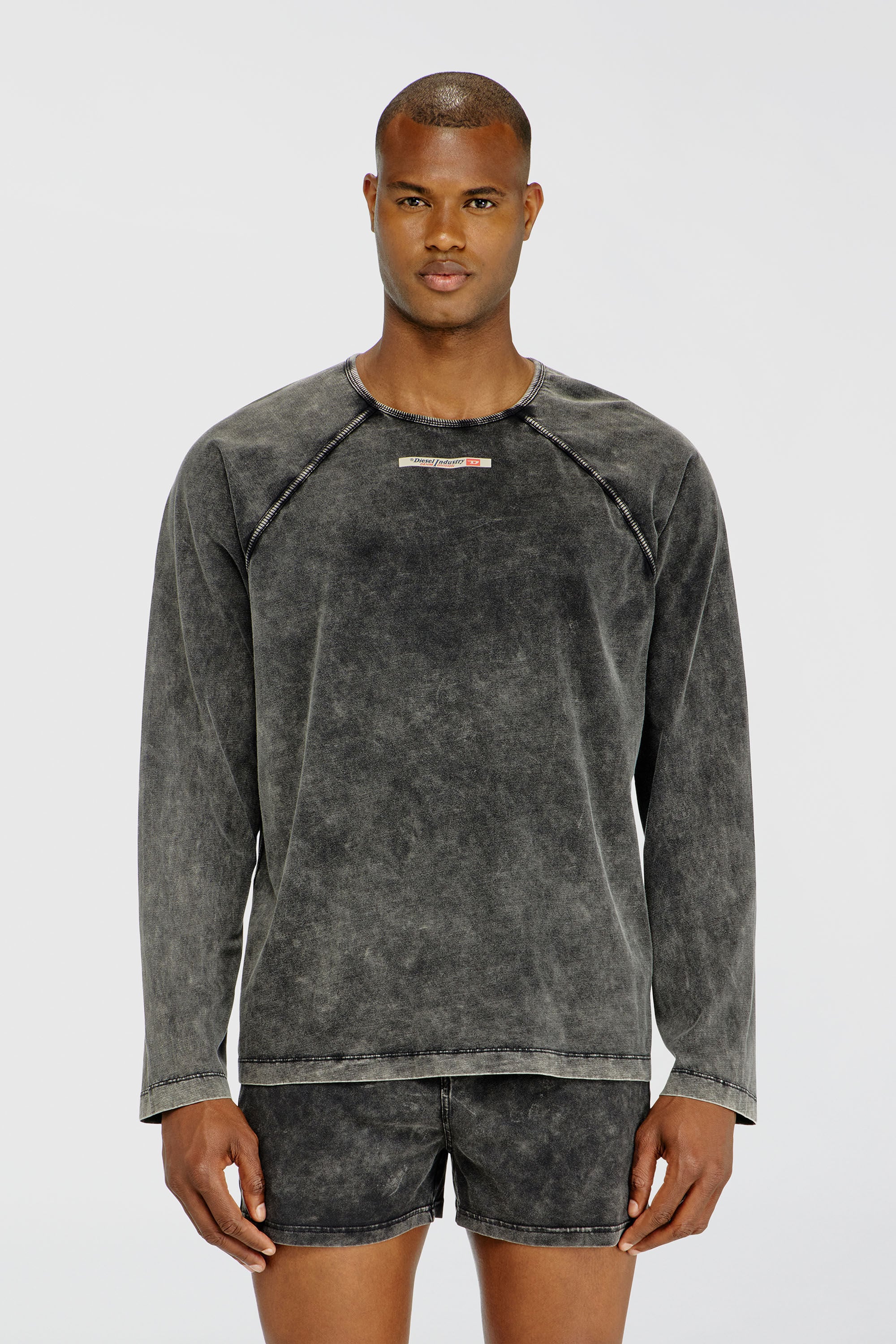 Diesel - BRYAN-DNM, Man's Cotton pijama top with logo patch in Dark grey - 3