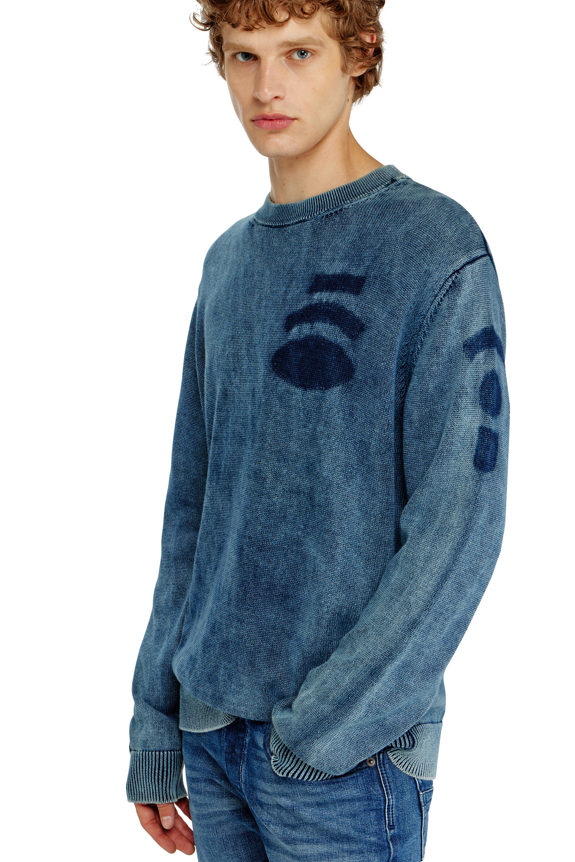Diesel - K-PERNE, Man's Denim-look jumper with patch effects in Medium blue - 5