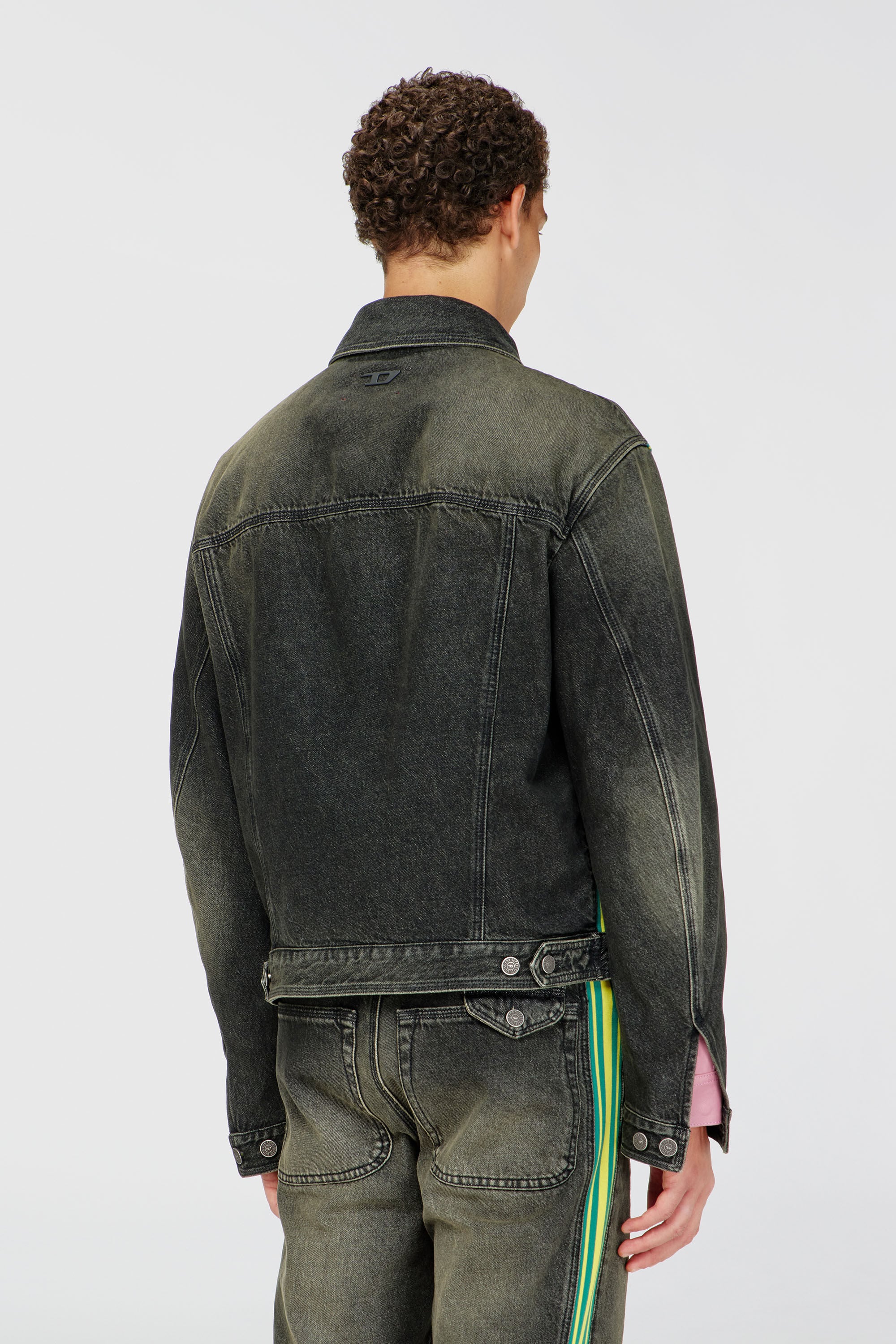 Diesel - D-BAS-FSJ1, Man's Trucker jacket with striped shoulder bands in Dark grey - 4