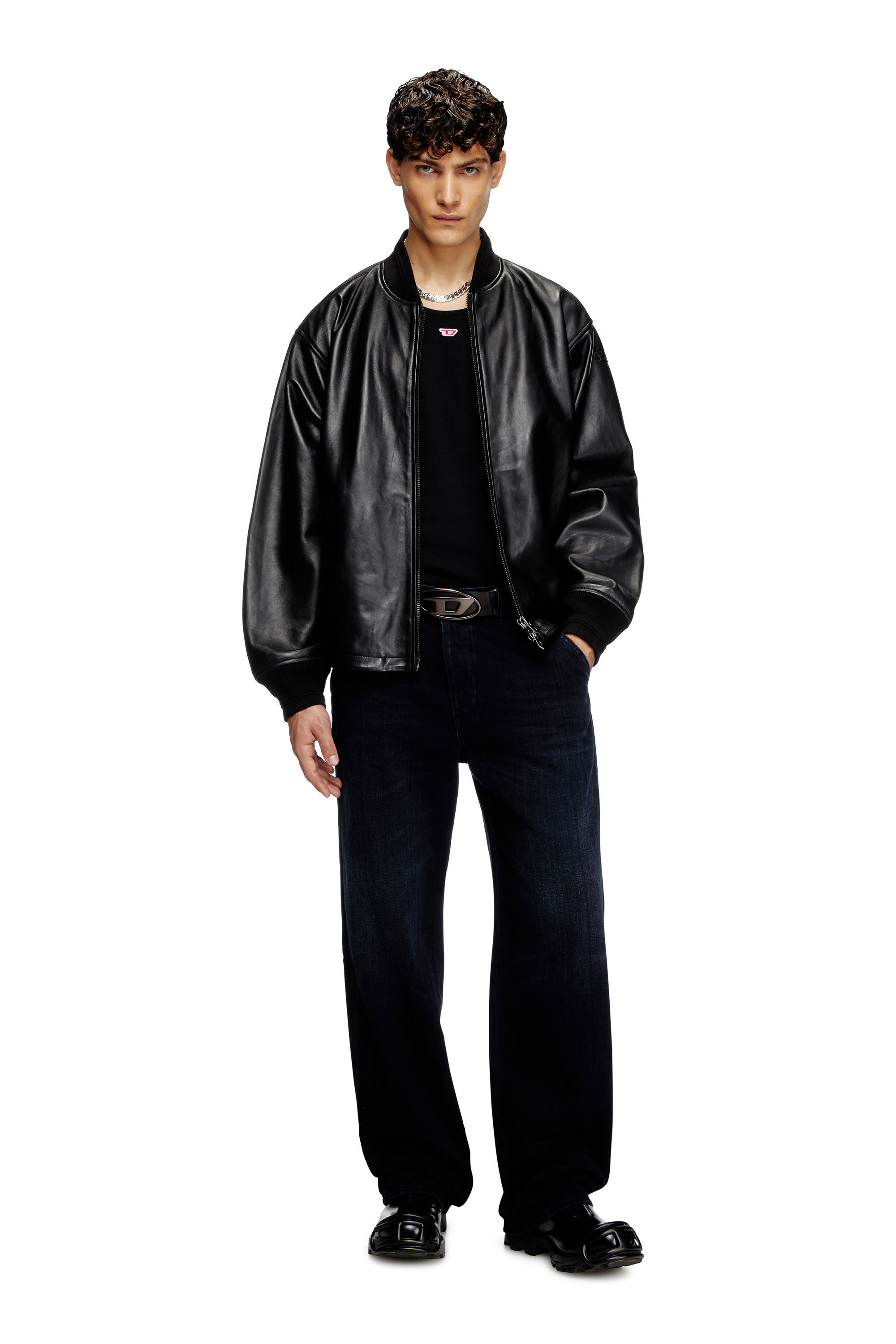 ジャケット・アウター DENHAM AIRBASE LEATHER BOMBER JACKET L Men's Waxed-leather bomber jacket | Black | Diesel