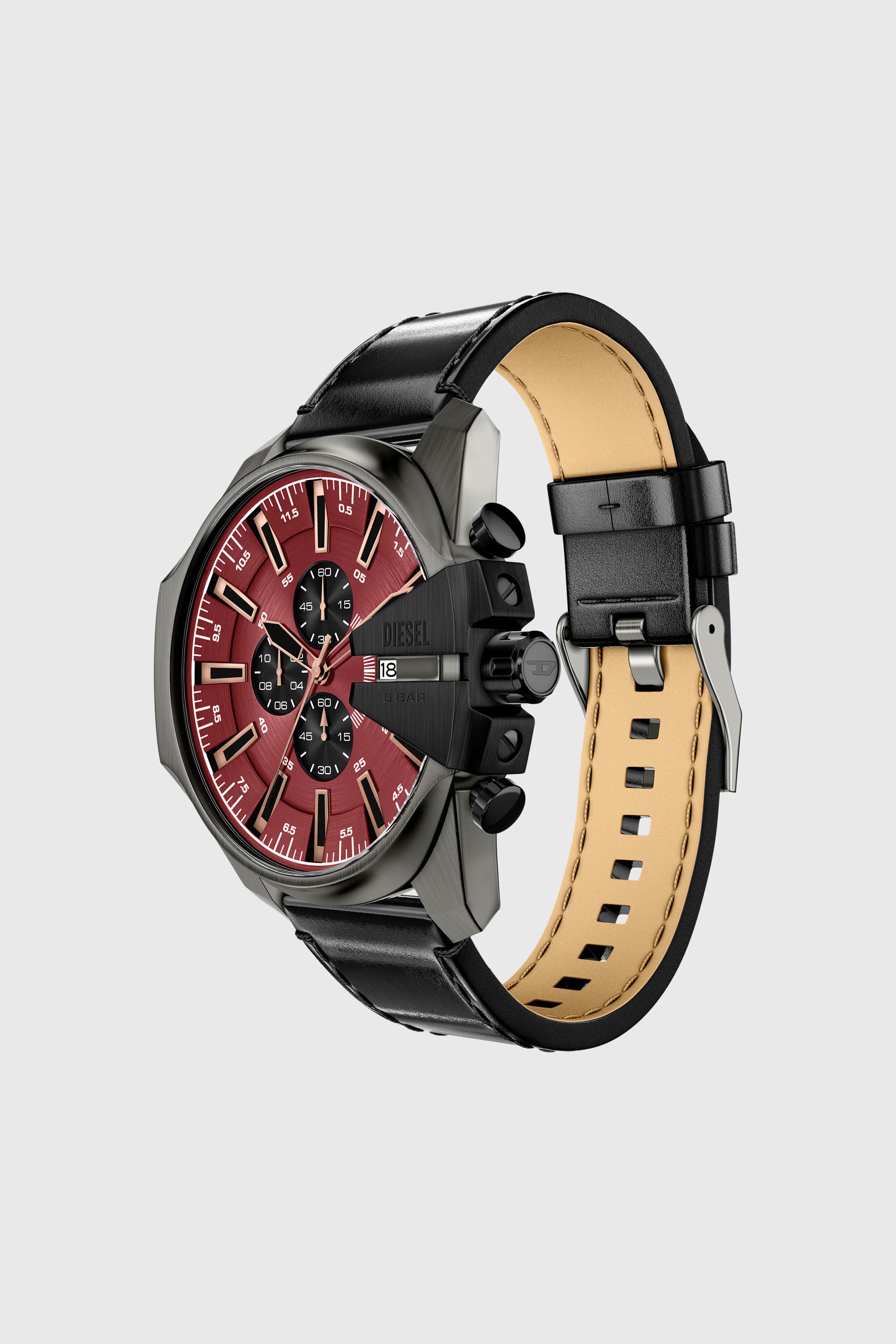 Diesel - DZ4714 WATCH, Man's Mega Chief Slim black leather watch in Black - 7