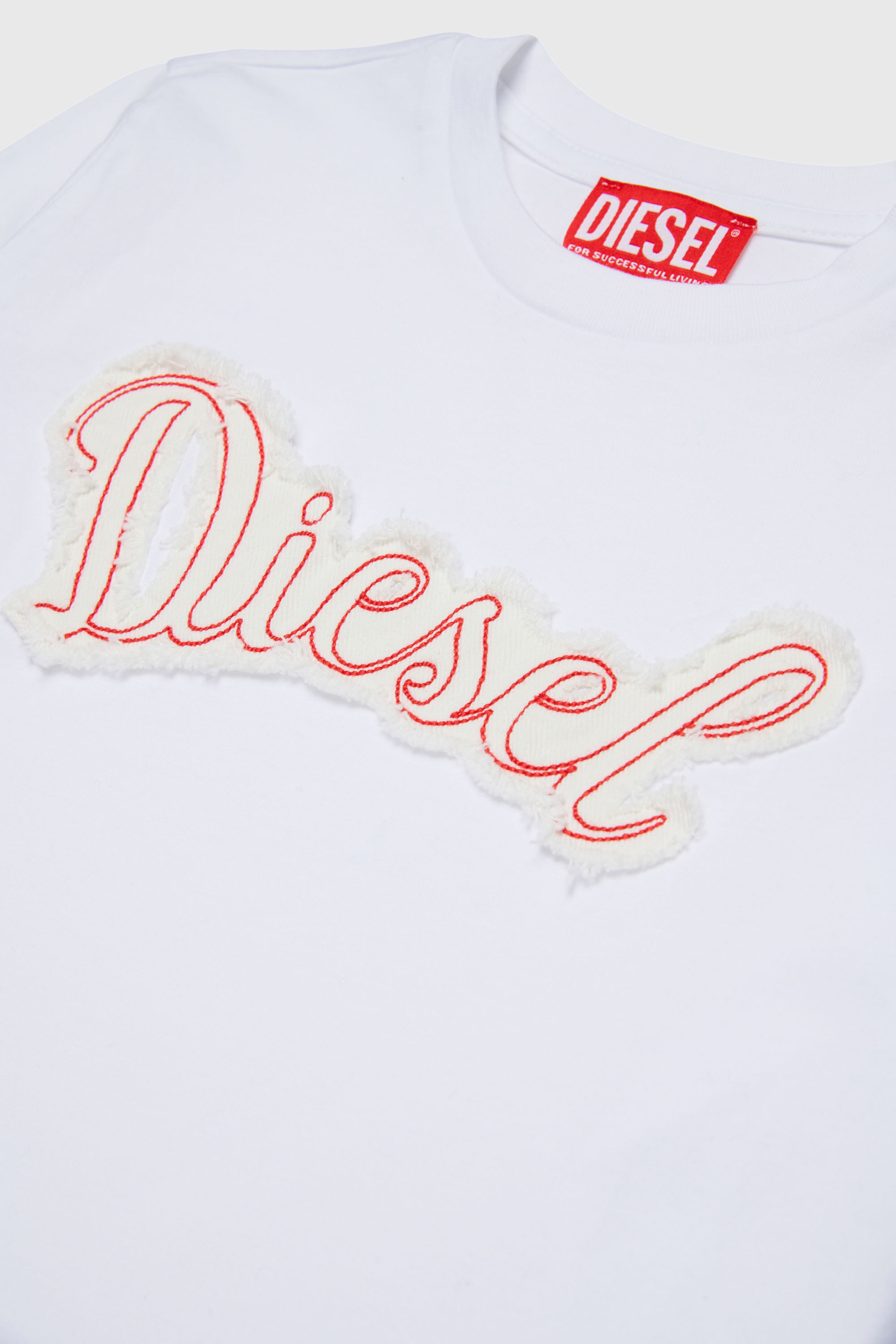 Diesel - TLIBBY, Woman's Long-sleeve T-shirt with frayed logo patch in White - 4