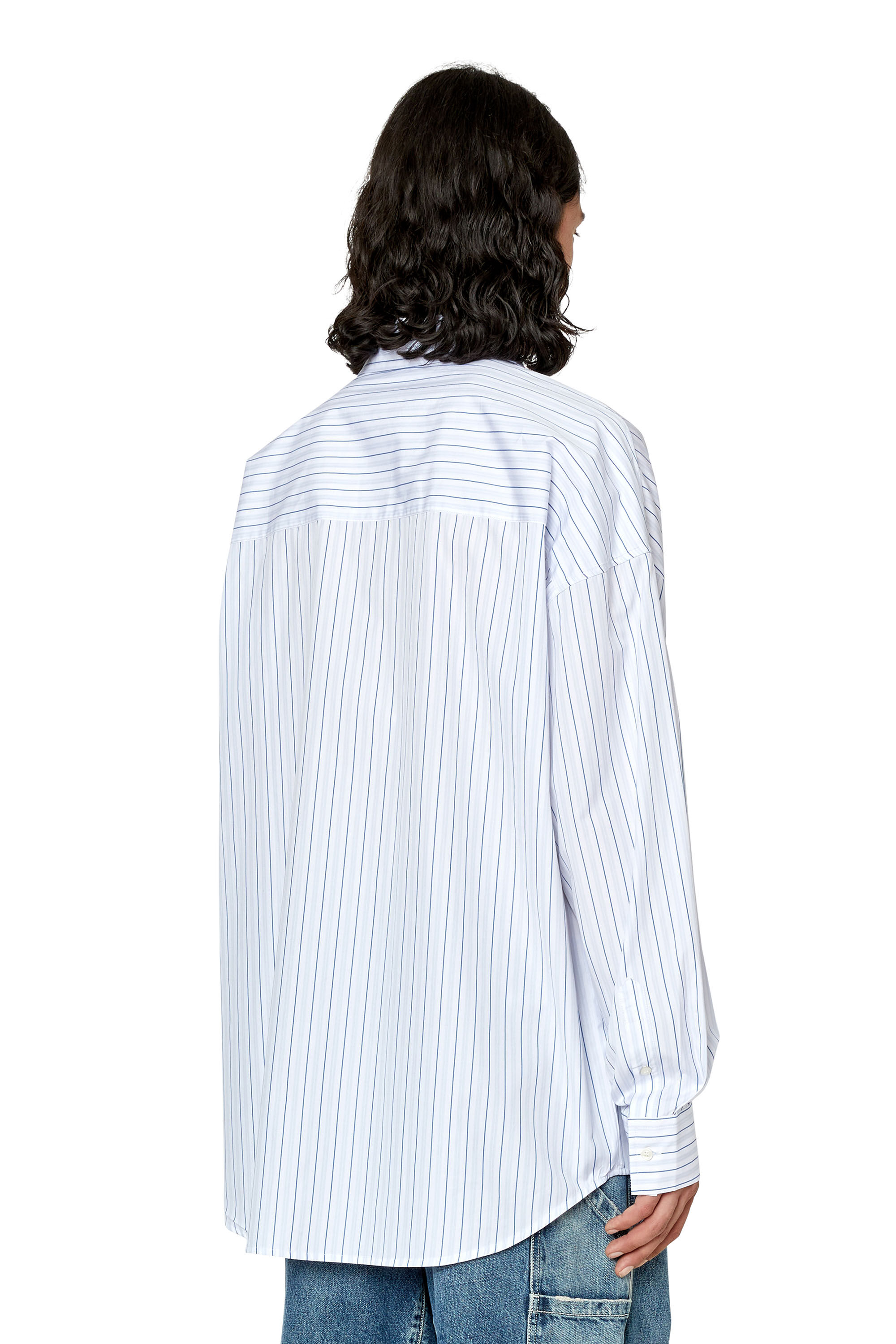 Diesel - S-DOUBLY-STRIPE, Man's Fine cotton shirt with striped pattern in Blue/White - 4