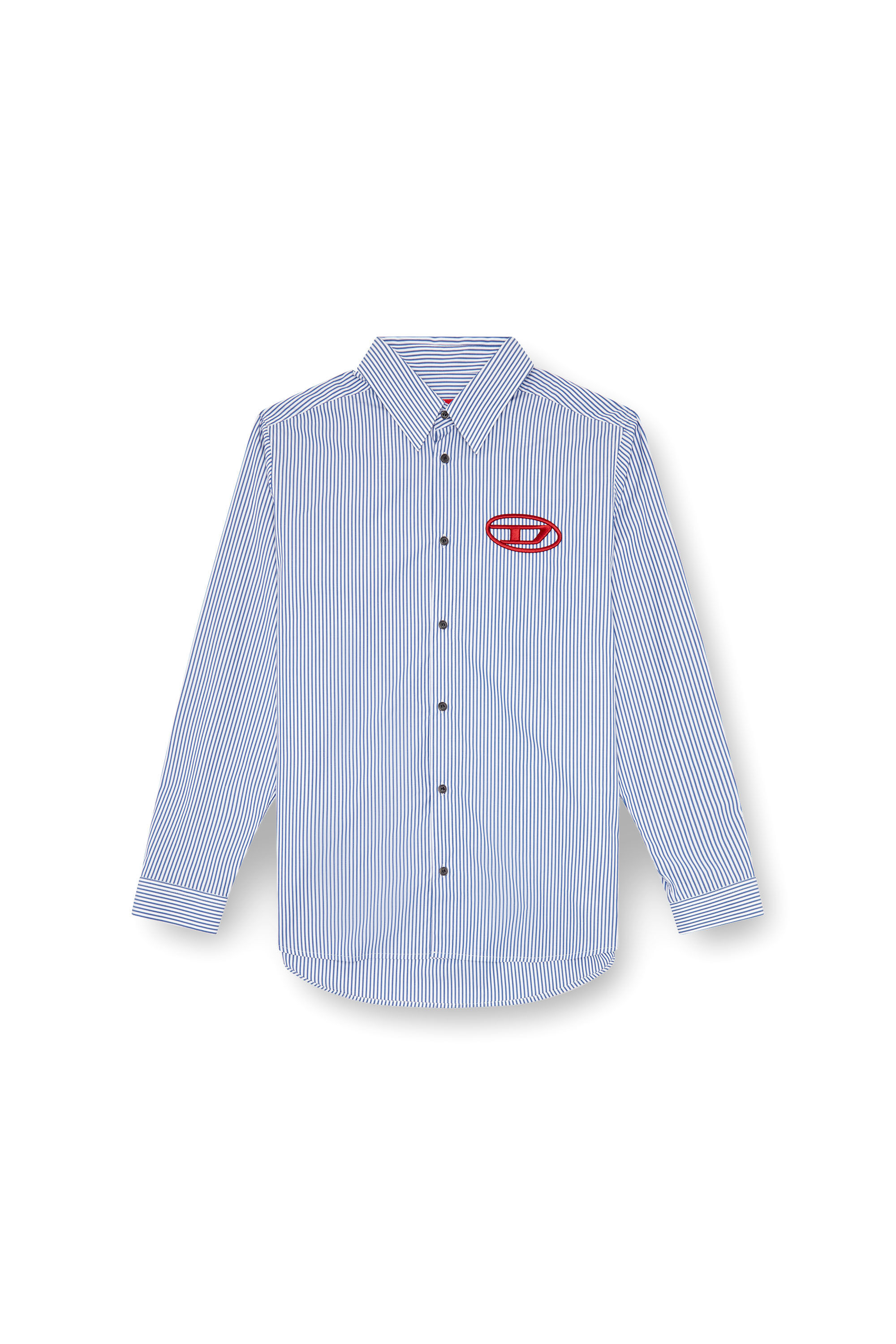Diesel - S-SIMPLY-E, Man Striped shirt with Oval D embroidery in Blue - Image 2