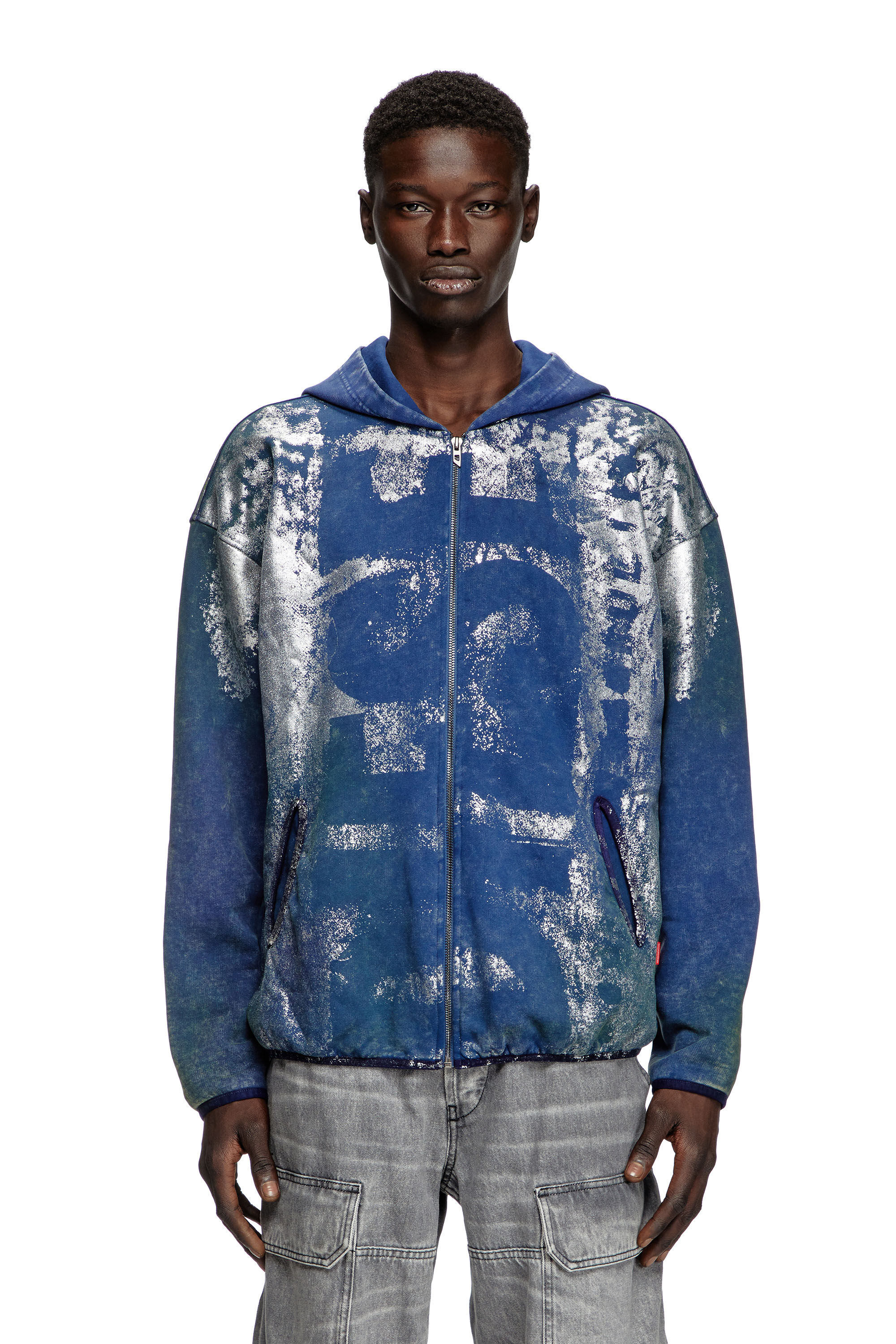 Diesel - S-LOXTY-ZIP, Man's Zip-up hoodie with distressed effects in Blue - 3