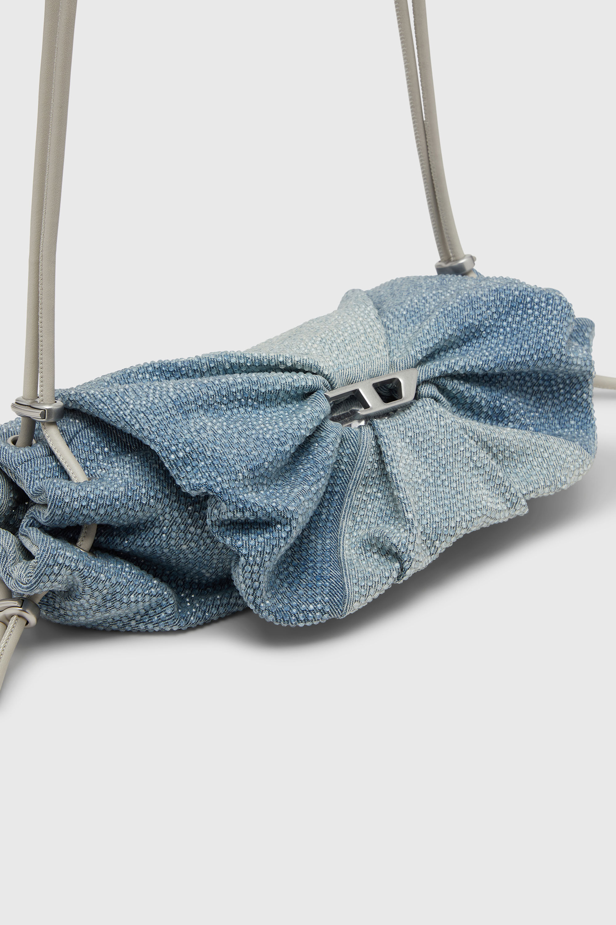 Diesel - SCRUNCH-D SHOULDER S, Woman's Scrunch-D - Shoulder bag in denim with transparent crystals in Blue - 5