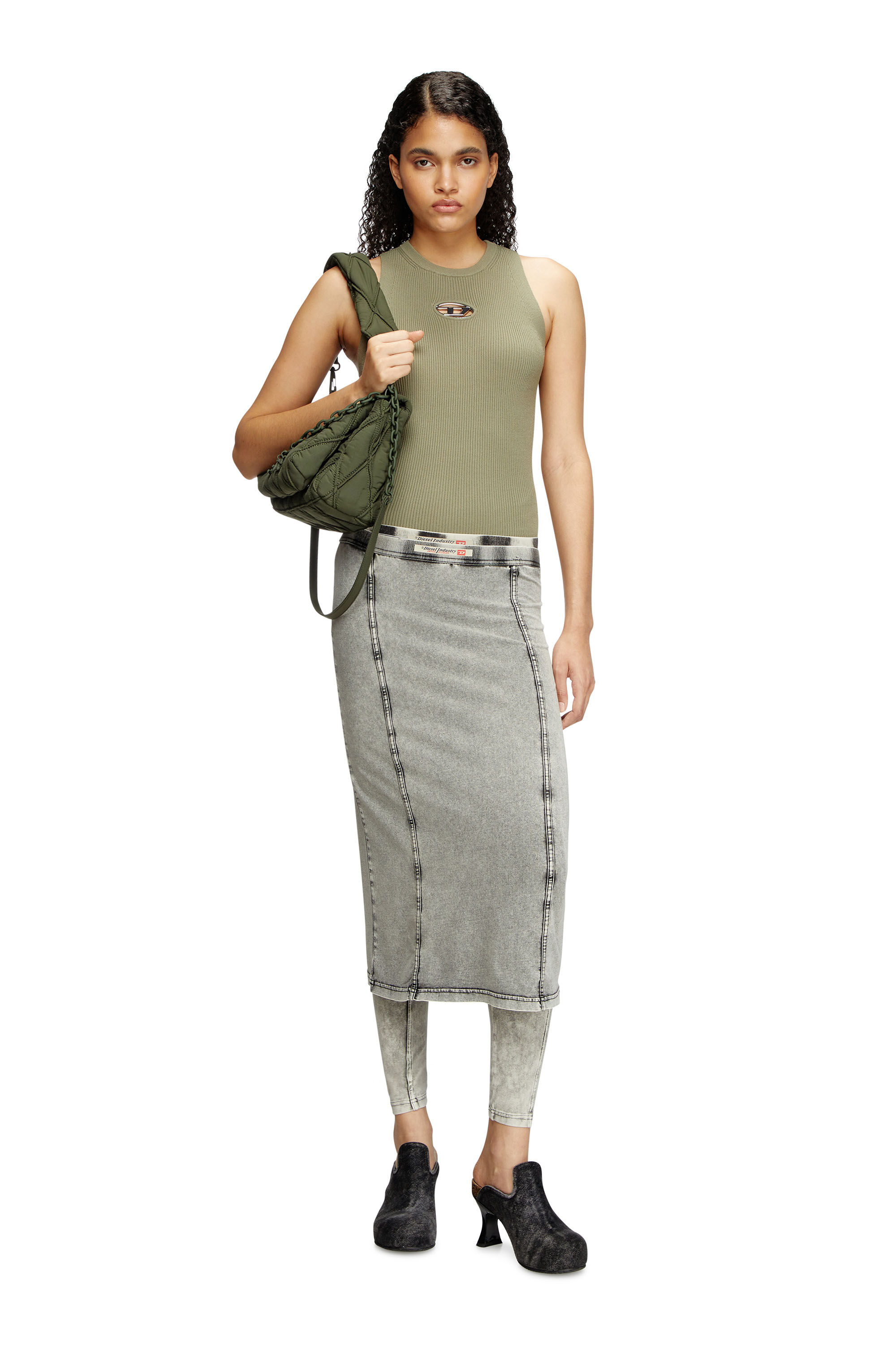 Diesel - M-CADDIX-TOP, Woman's Rib-knit top with small logo plaque in Green - 1