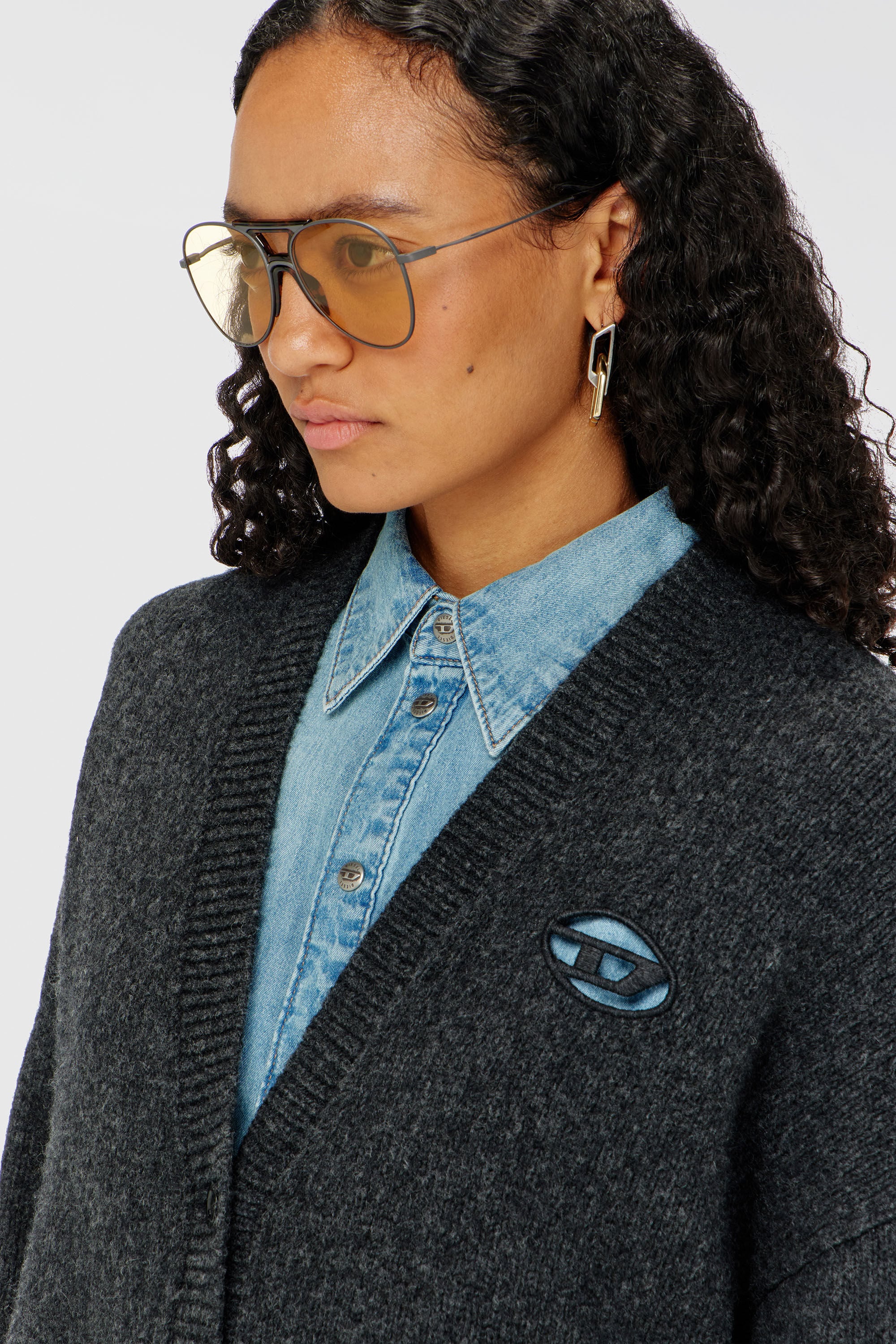 Diesel - M-AREELA, Woman's Cardigan in wool and alpaca blend in Black/Grey - 5