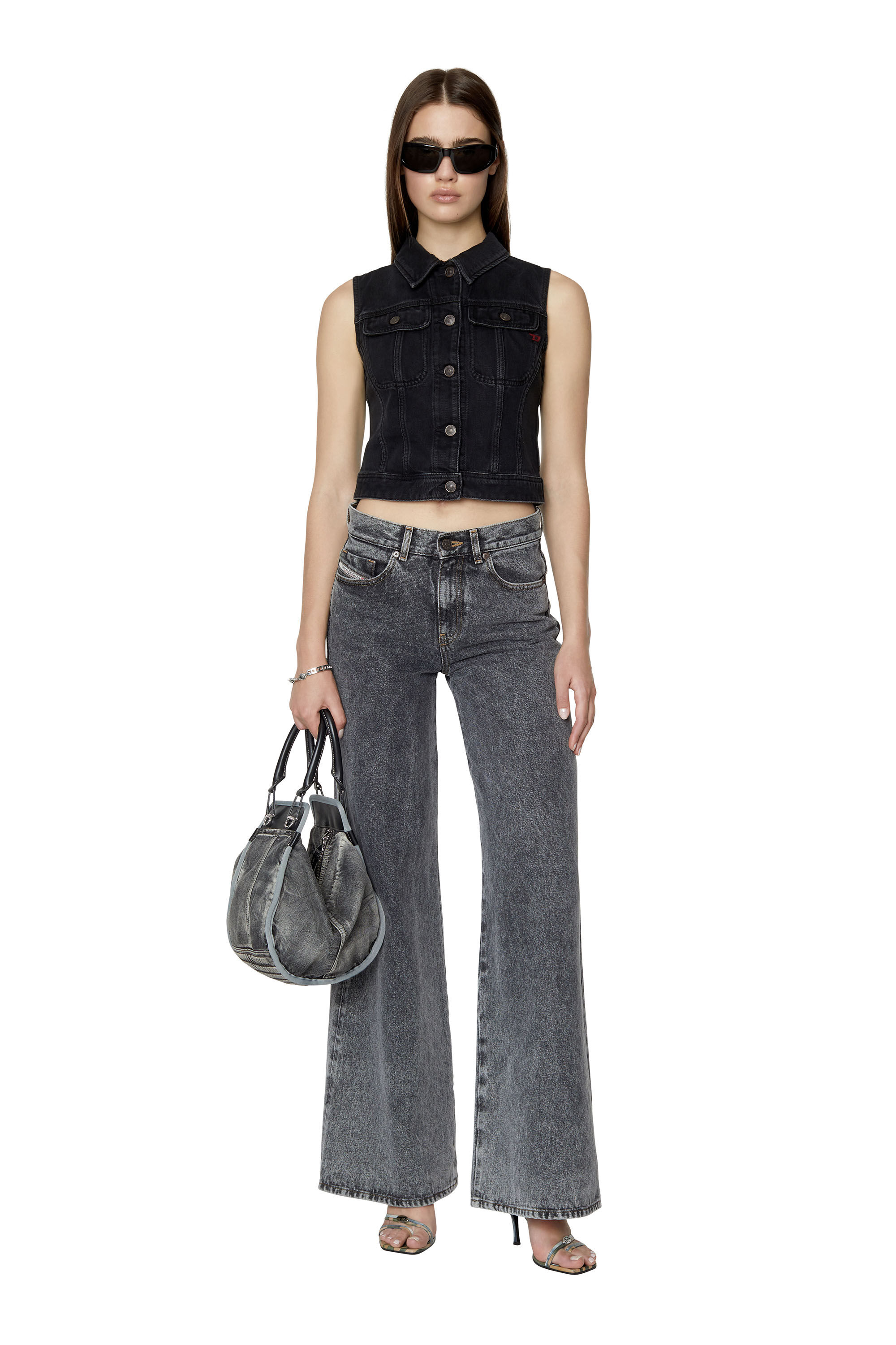 Diesel - DE-SLIMMY-SM, Woman's Slim-fit sleeveless trucker jacket in Black/Dark grey - 1