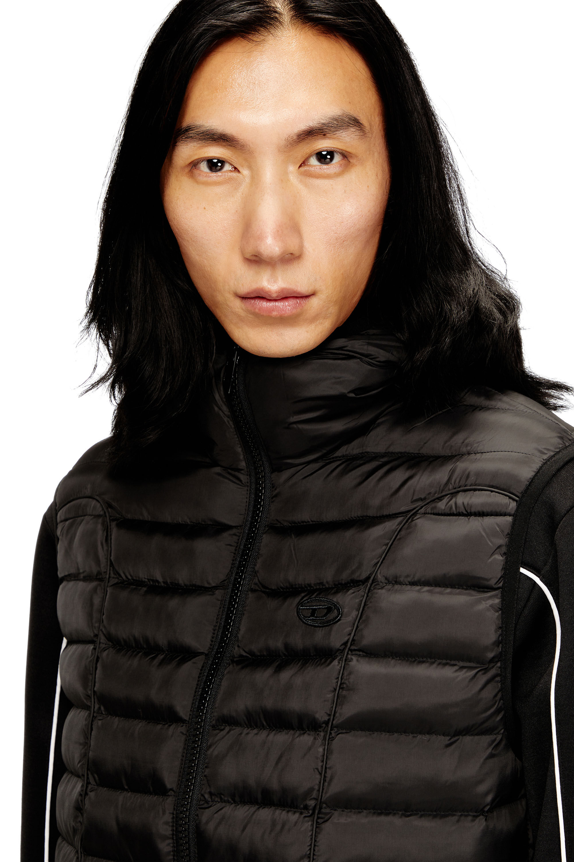 Diesel - W-TEMPLE, Man's Hooded puffer vest in light nylon in Black - 5