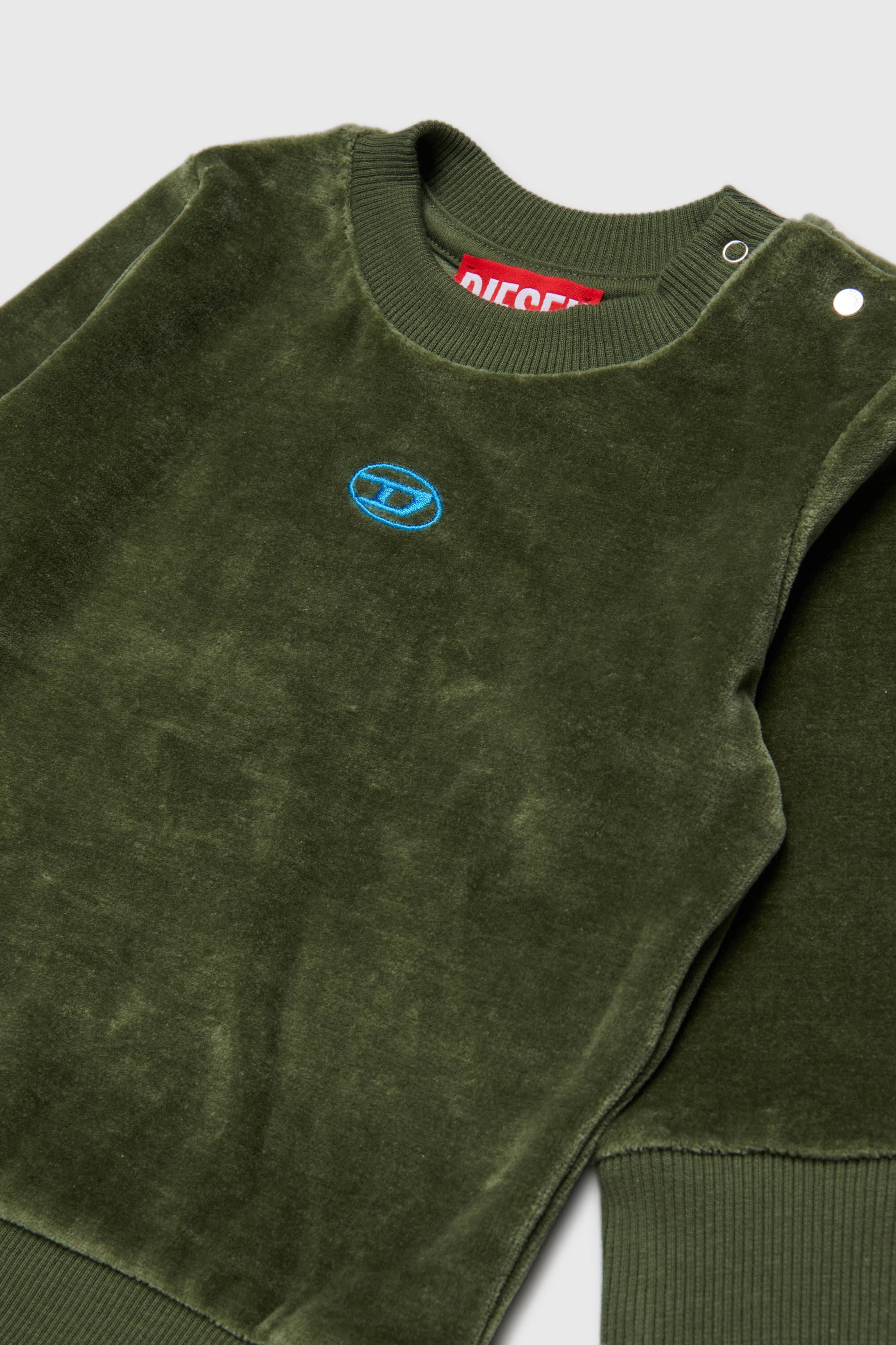 Diesel - SHENIB, Man's Velvet sweatshirt with Oval D embroidery in Green - 3