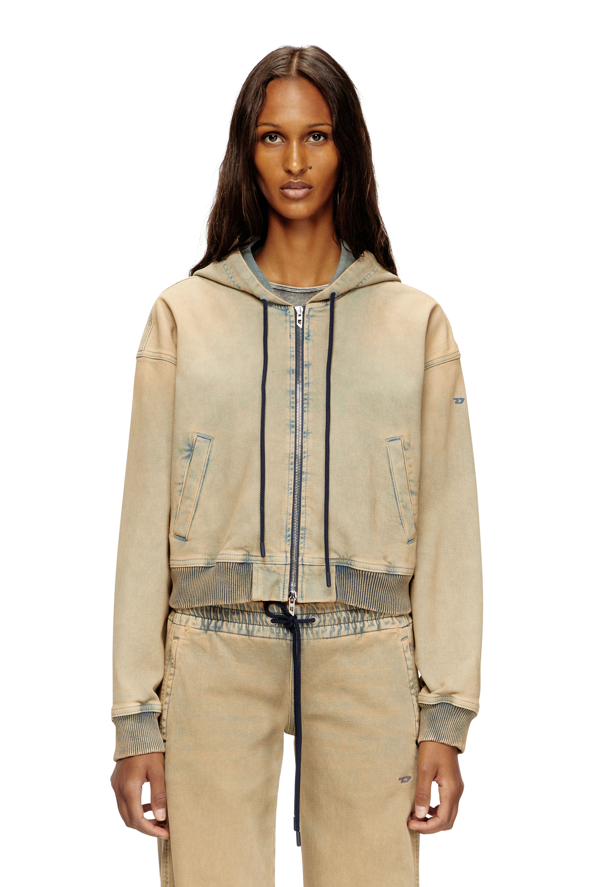 Diesel - DE-GIRI-CROP JOGG, Woman's Zipped hoodie in coloured JoggJeans in Beige/Blue - 3