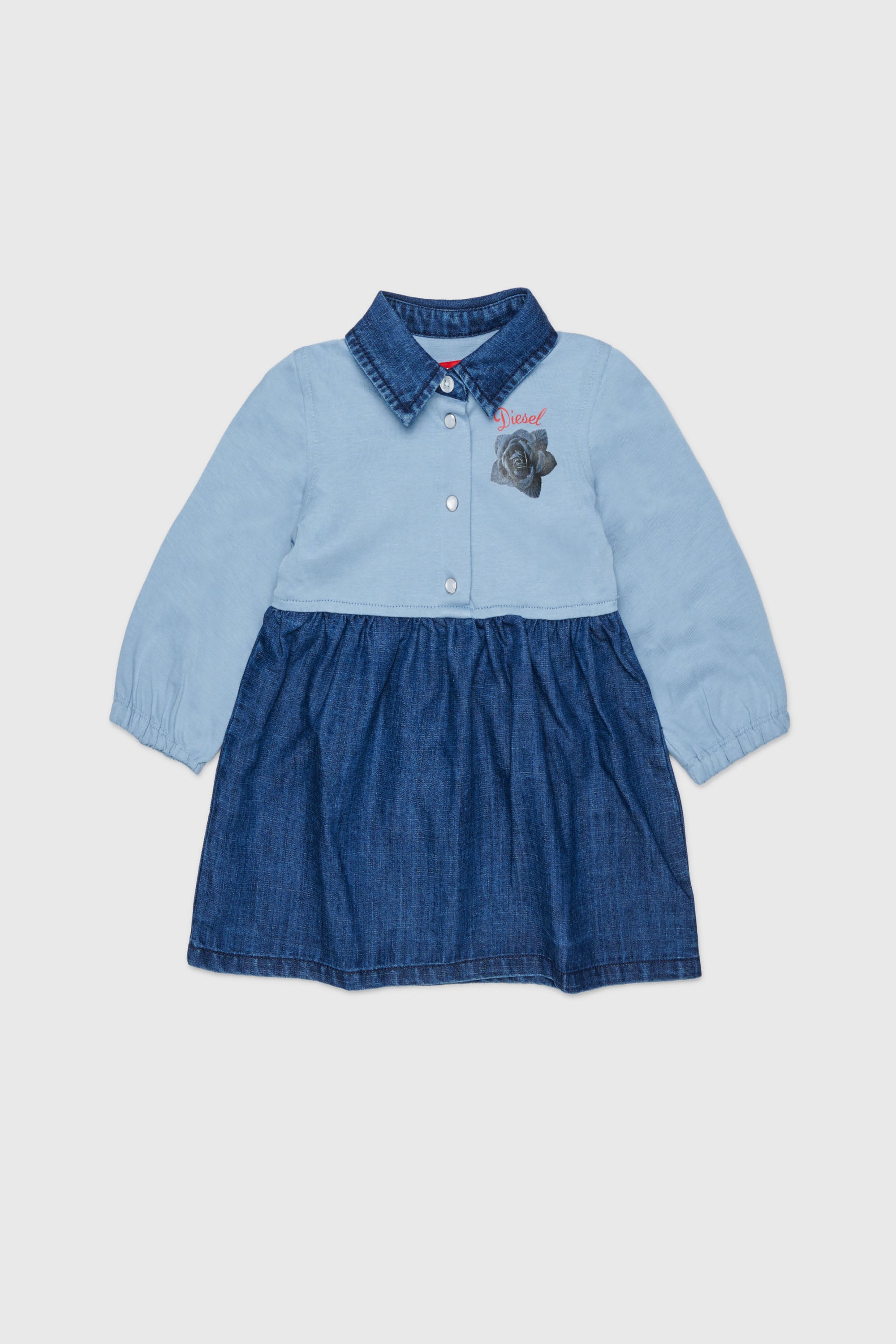 Diesel - DROSEB, Woman's Shirt dress in cotton and denim with rose print in Medium blue - 1