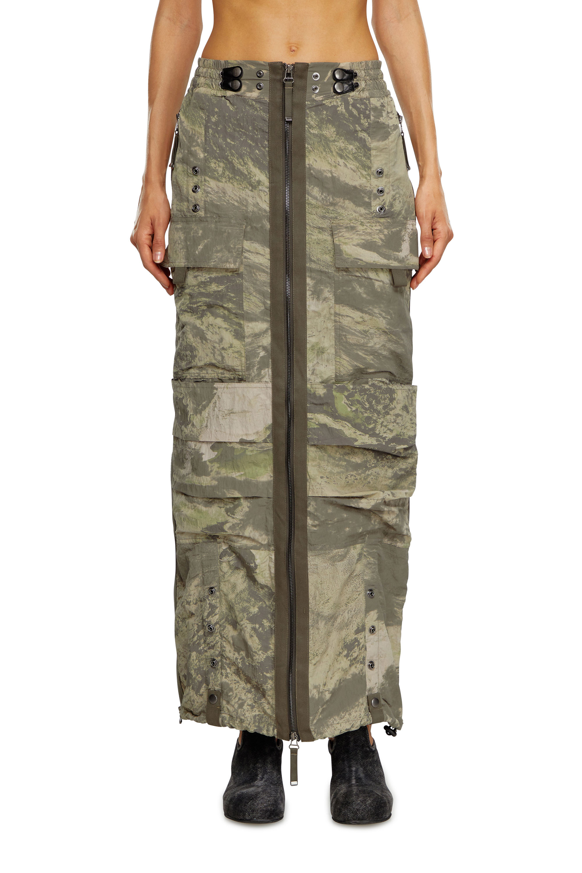 Diesel - O-CREP-N1, Woman's Long skirt with cargo pockets in Military Green - 3