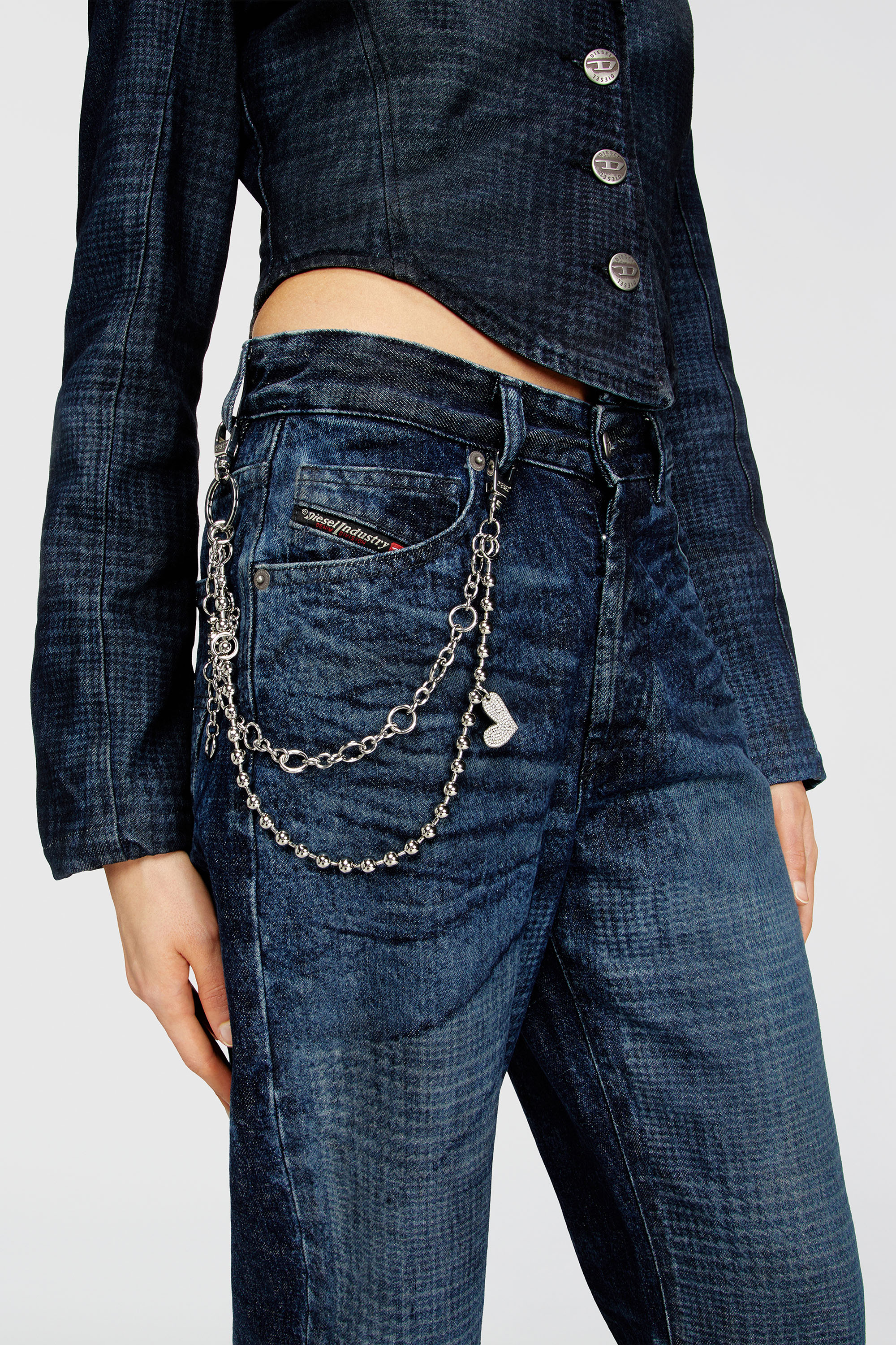Diesel - CHAIN-D M, Woman's Layered chain charm with heart and Diesel pendant in Silver - 3