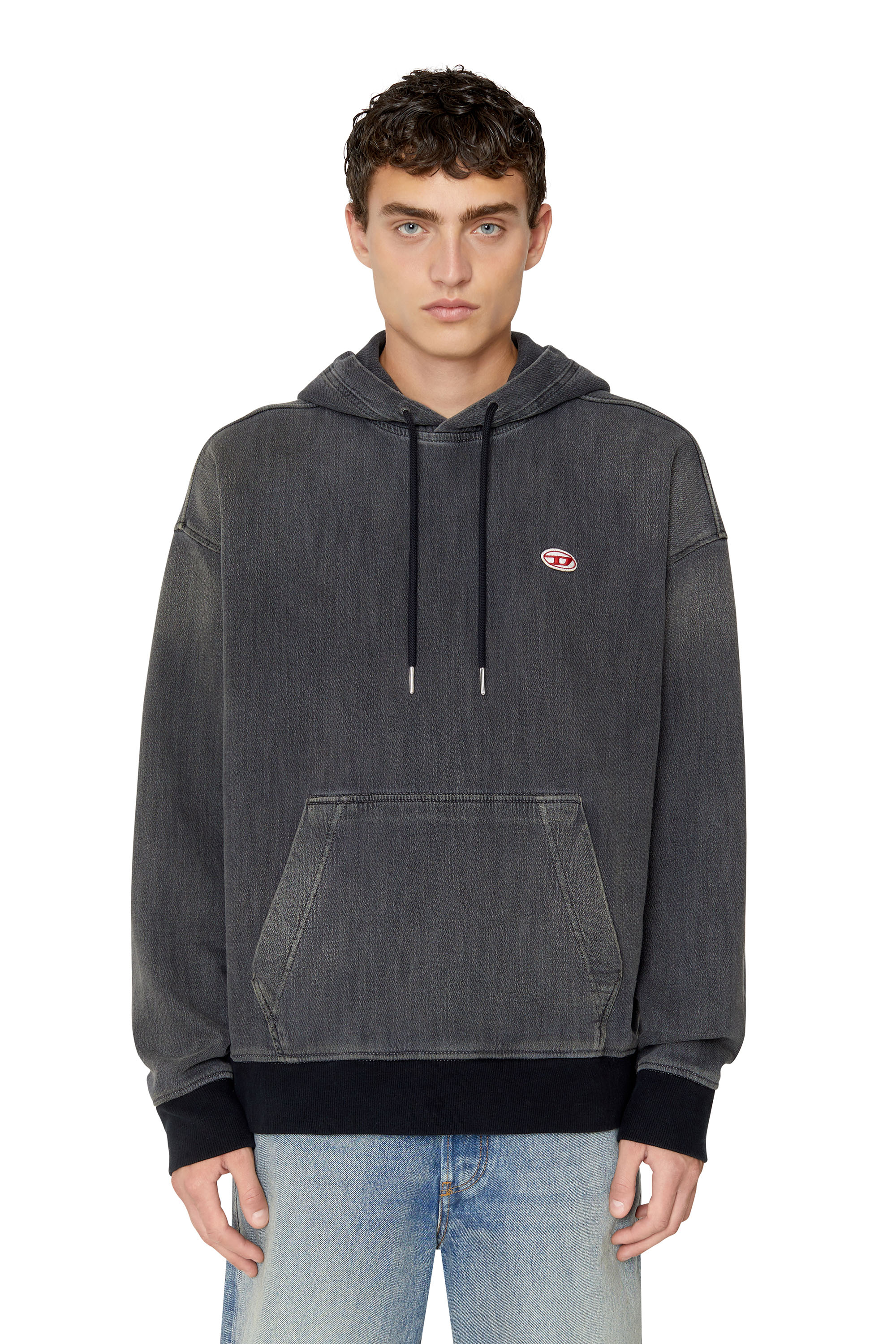 Diesel - D-UM-RIB TRACK DENIM HOODIE, Black/Dark grey - Image 1