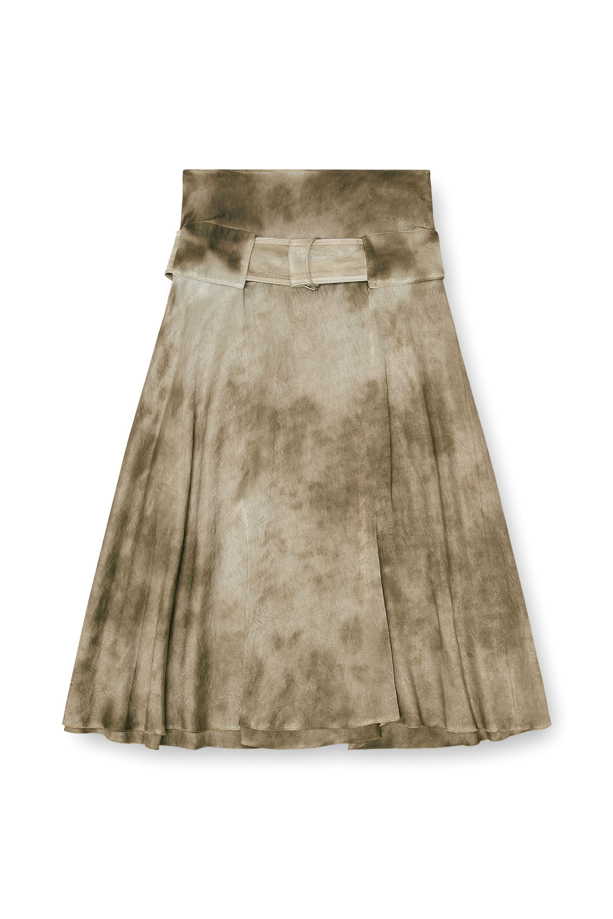 Diesel - O-DYLE, Woman's Belted midi skirt in logo-jacquard satin in null - 2