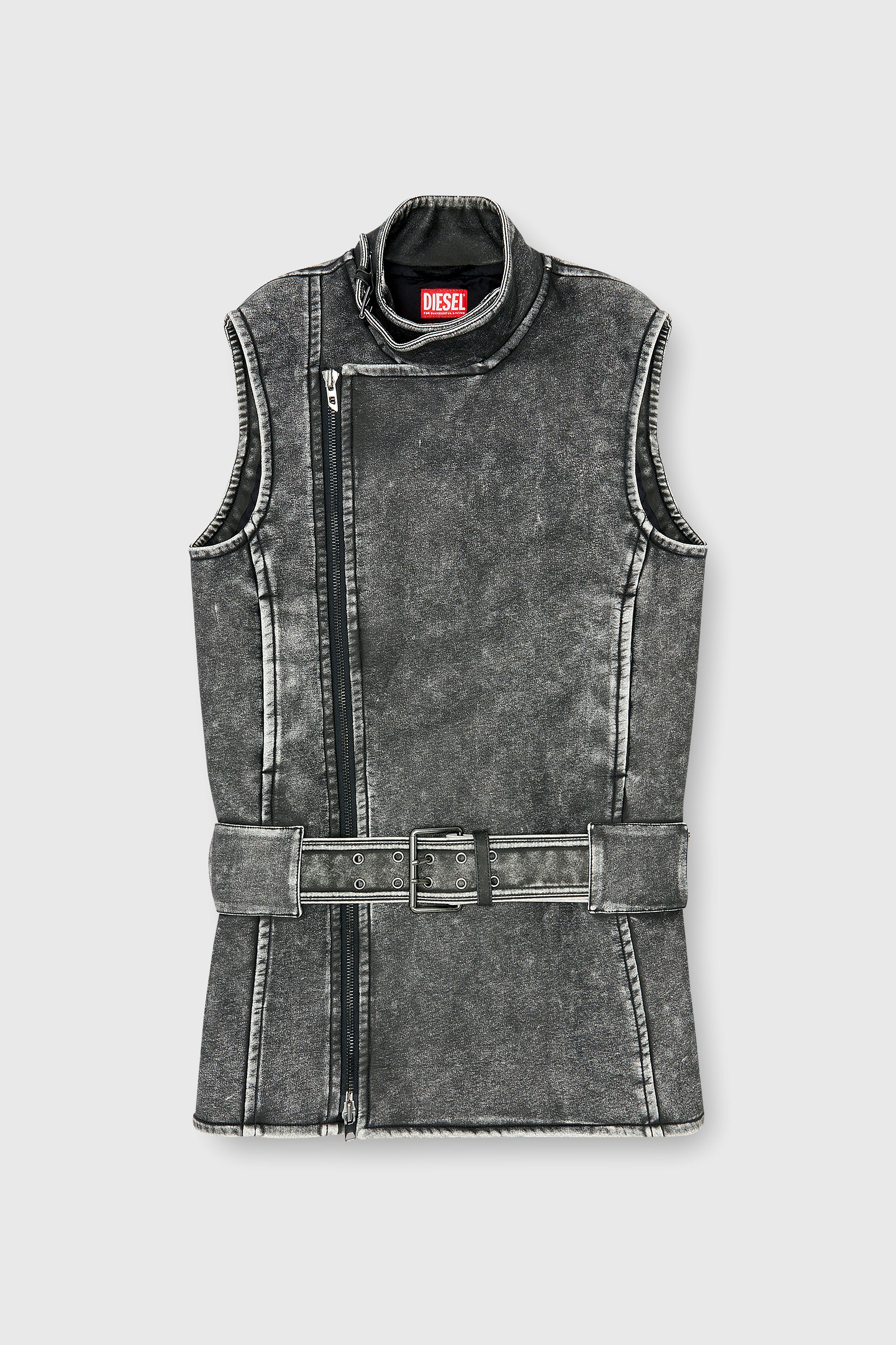 Diesel - D-IKE, Woman's Biker-style mini dress with belt in Grey - 1