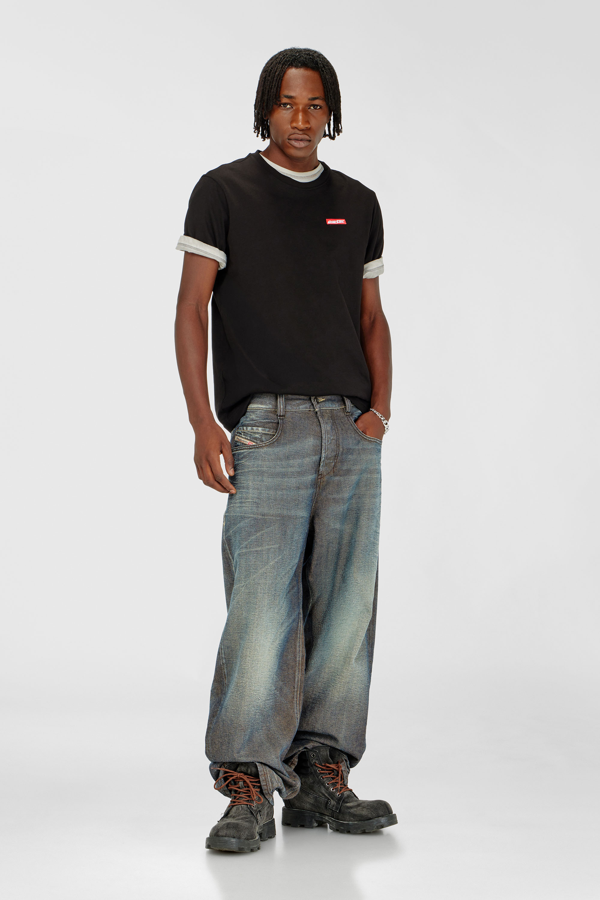 Diesel - T-ADJUST-AA12, Man's Cotton T-shirt with logo patch in Black - 1