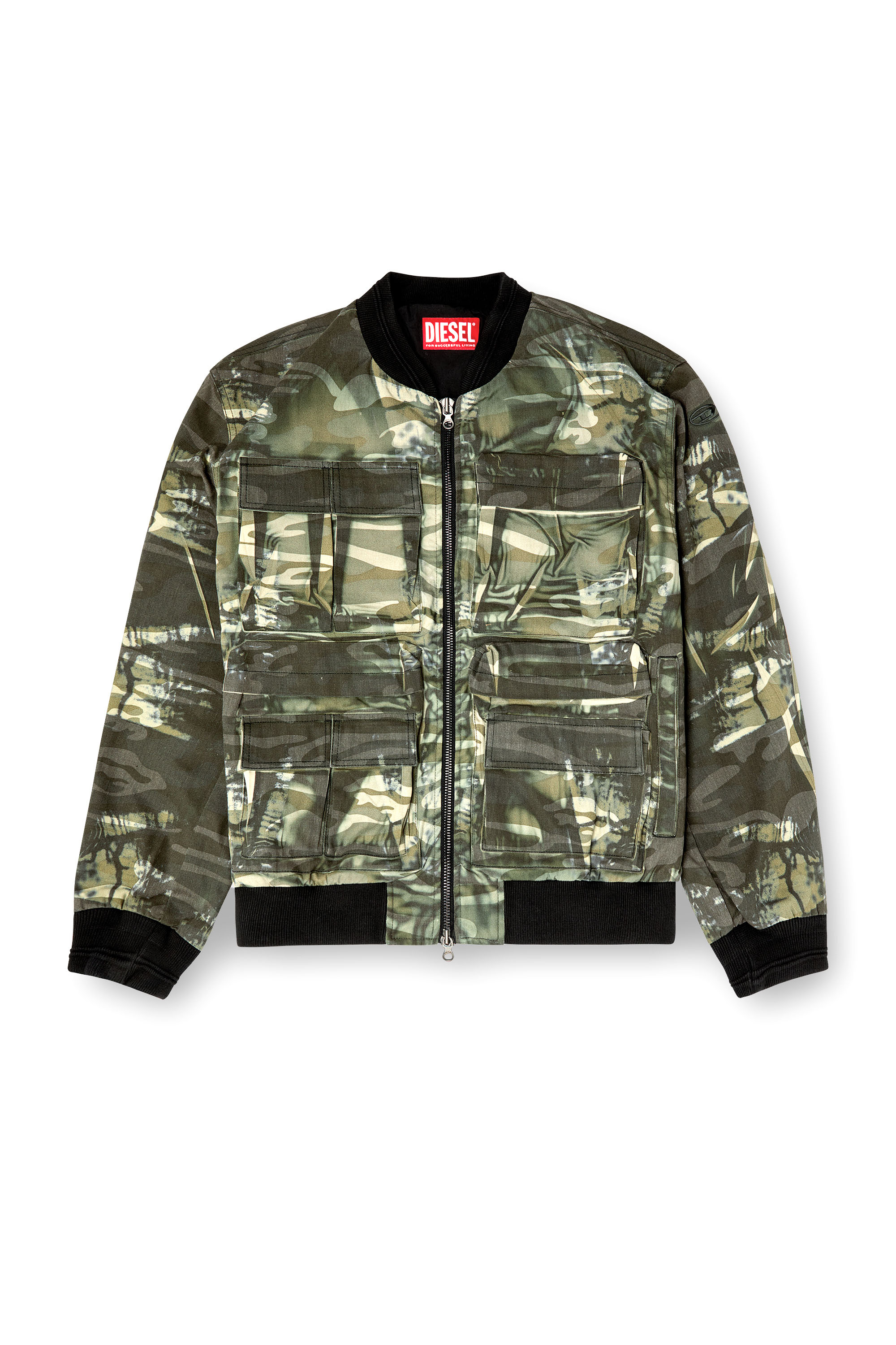 Diesel - J-MERTZ, Man's Camo jacket with creased print in Military Green - 2