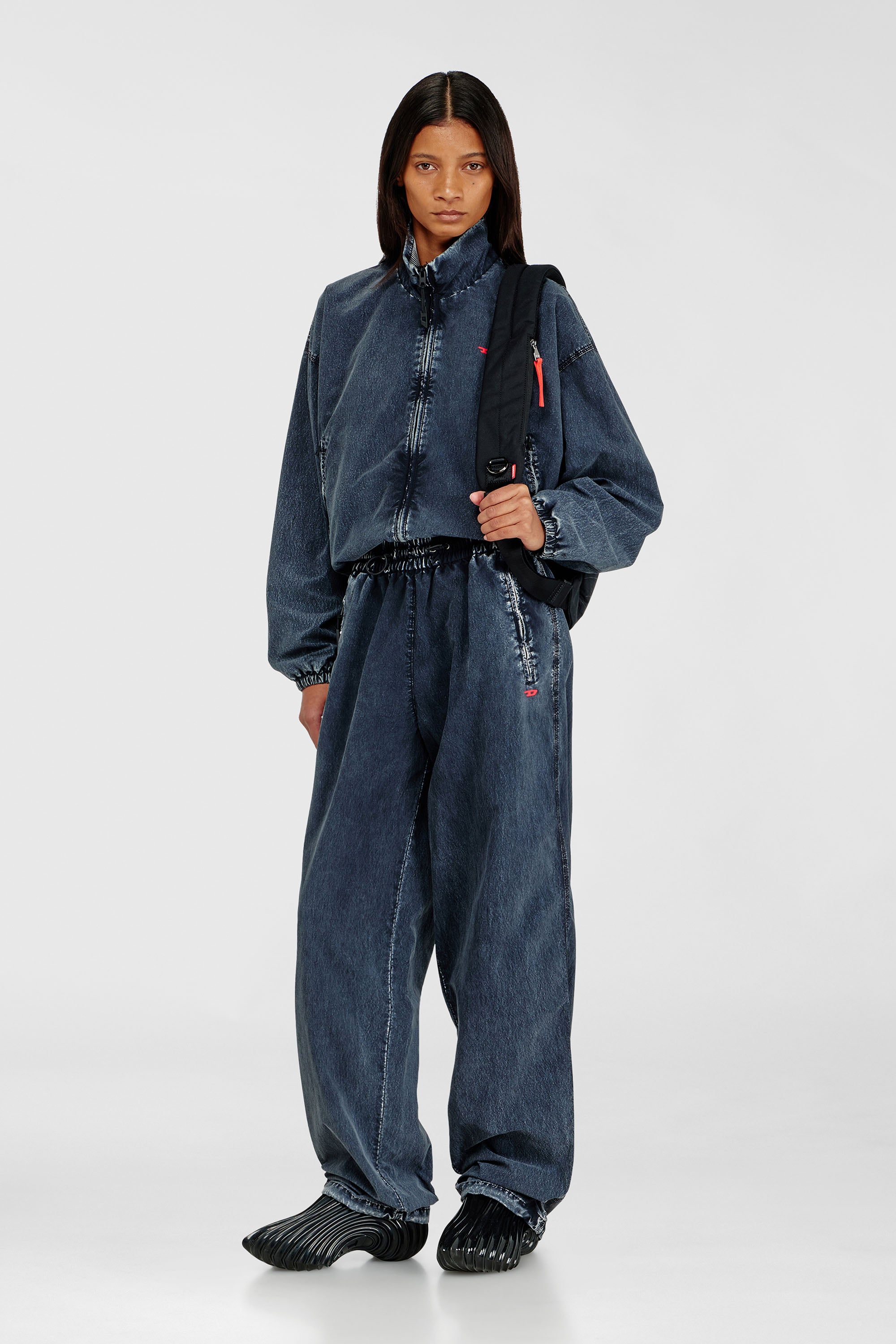 Diesel - P-APYRI, Woman's Acid-wash track pants in nylon Taslan in Dark Blue - 1