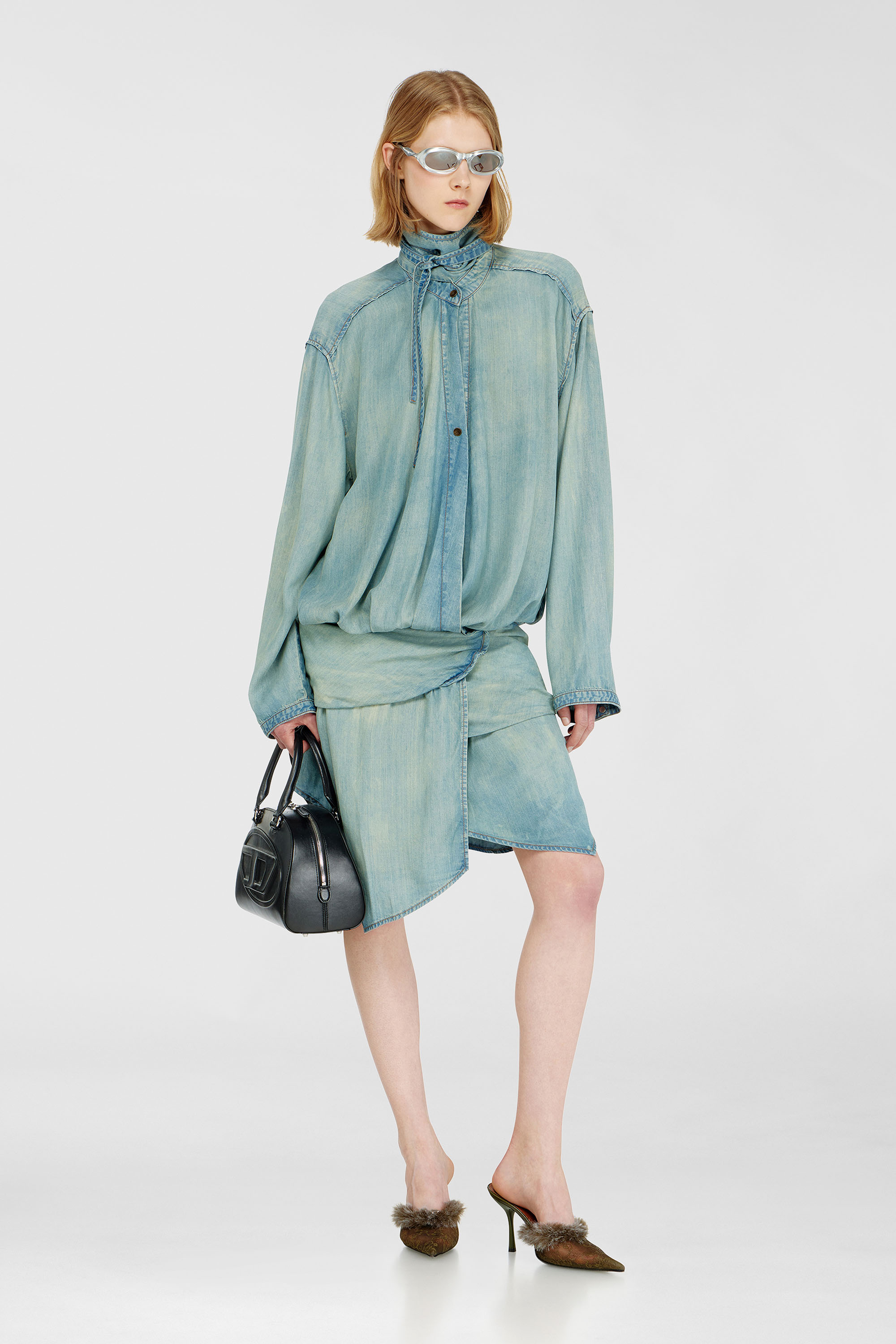 Oversized draped denim shirt dress