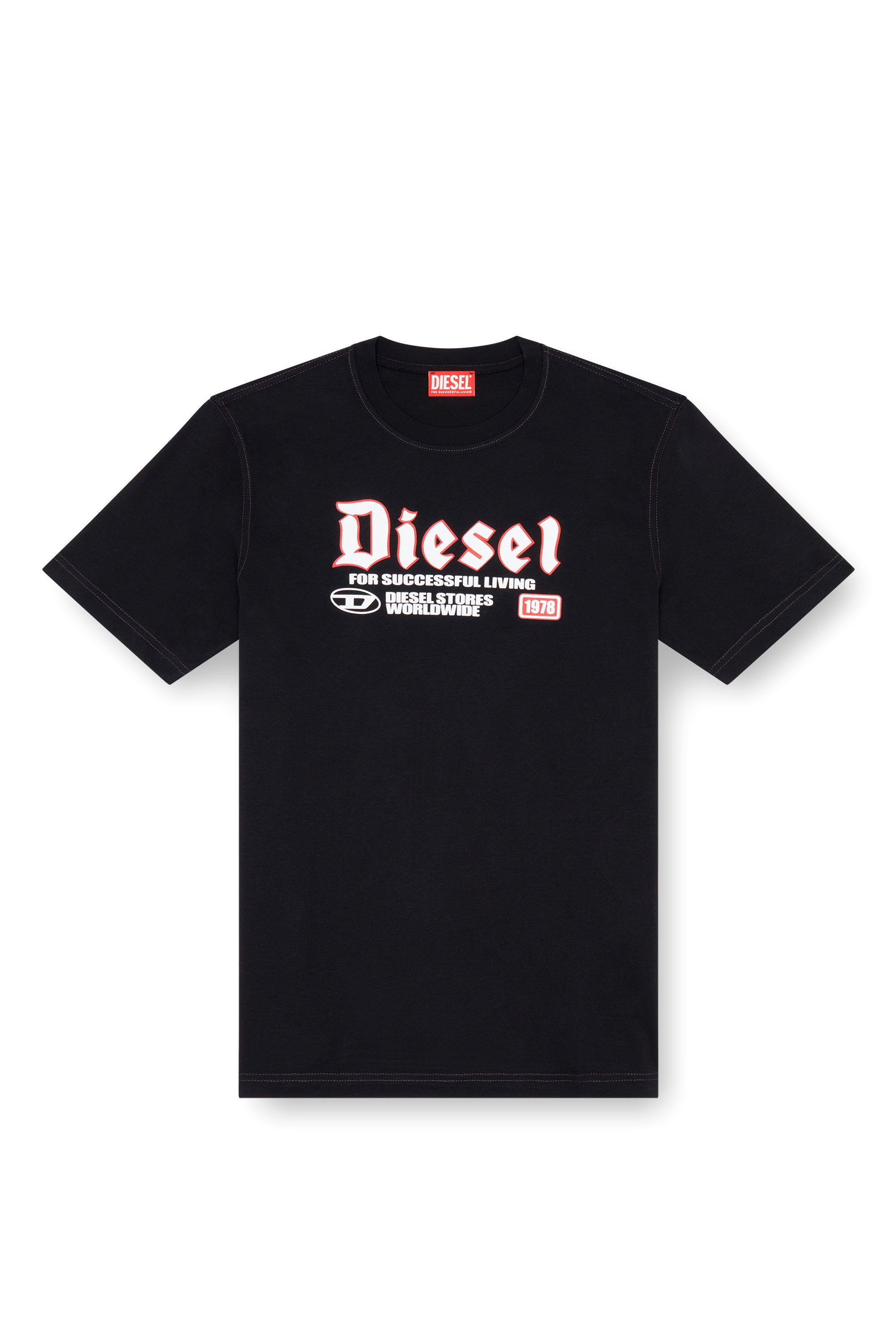 Diesel - T-ADJUST-K1, Man's T-shirt with flocked Diesel print in Black - 3