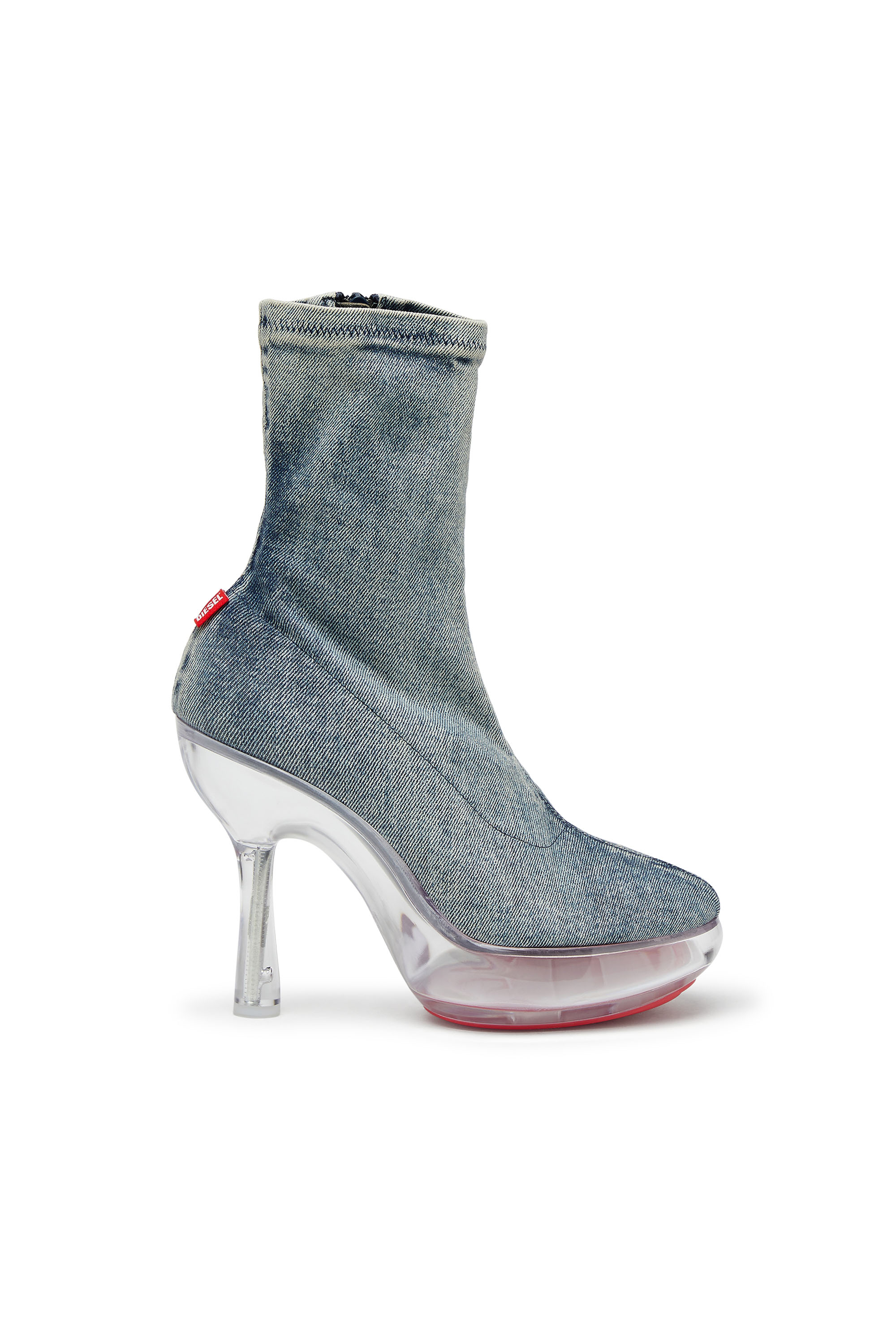 Diesel - D-LAKE PLATFORM MIDB ZIP  STRETCH, Woman's D-Lake-Platform ankle boots in denim and plexiglass in Medium blue - 1