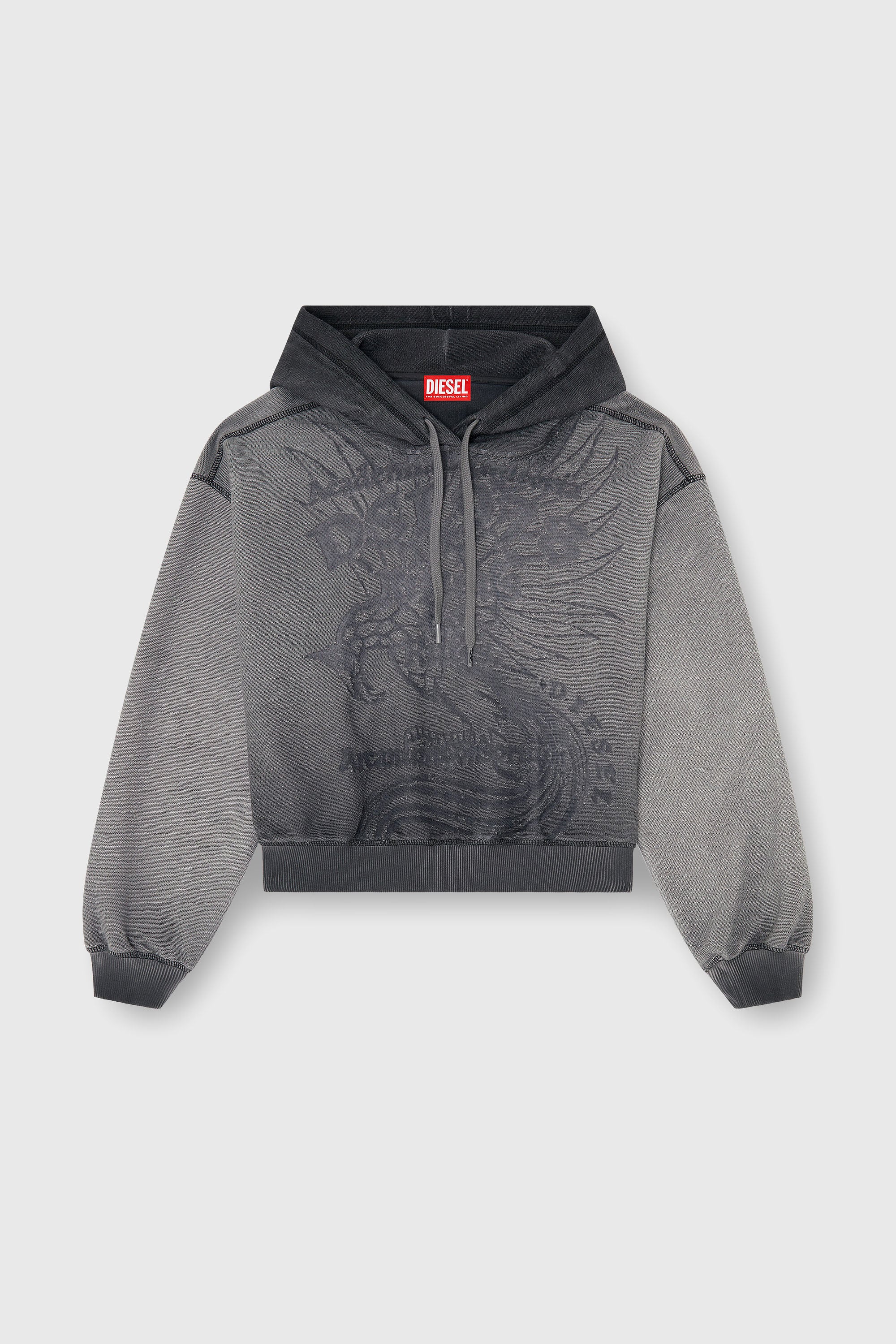 Diesel - F-SUNNY-HOOD, Woman's Hoodie with d&eacute;vor&eacute; print in Grey - 1