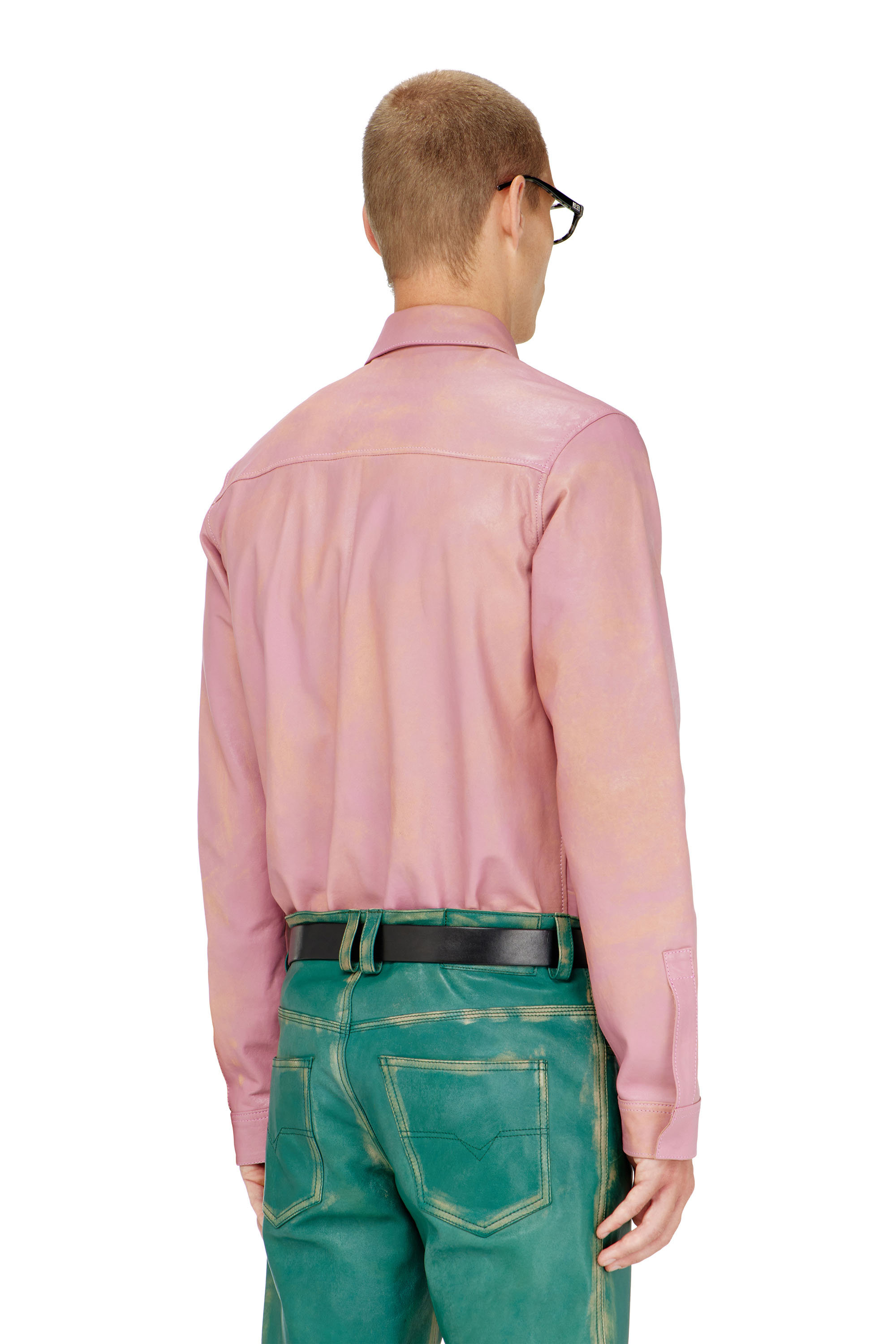 Diesel - S-CIRT, Man's Shirt in treated leather in Pink - 3