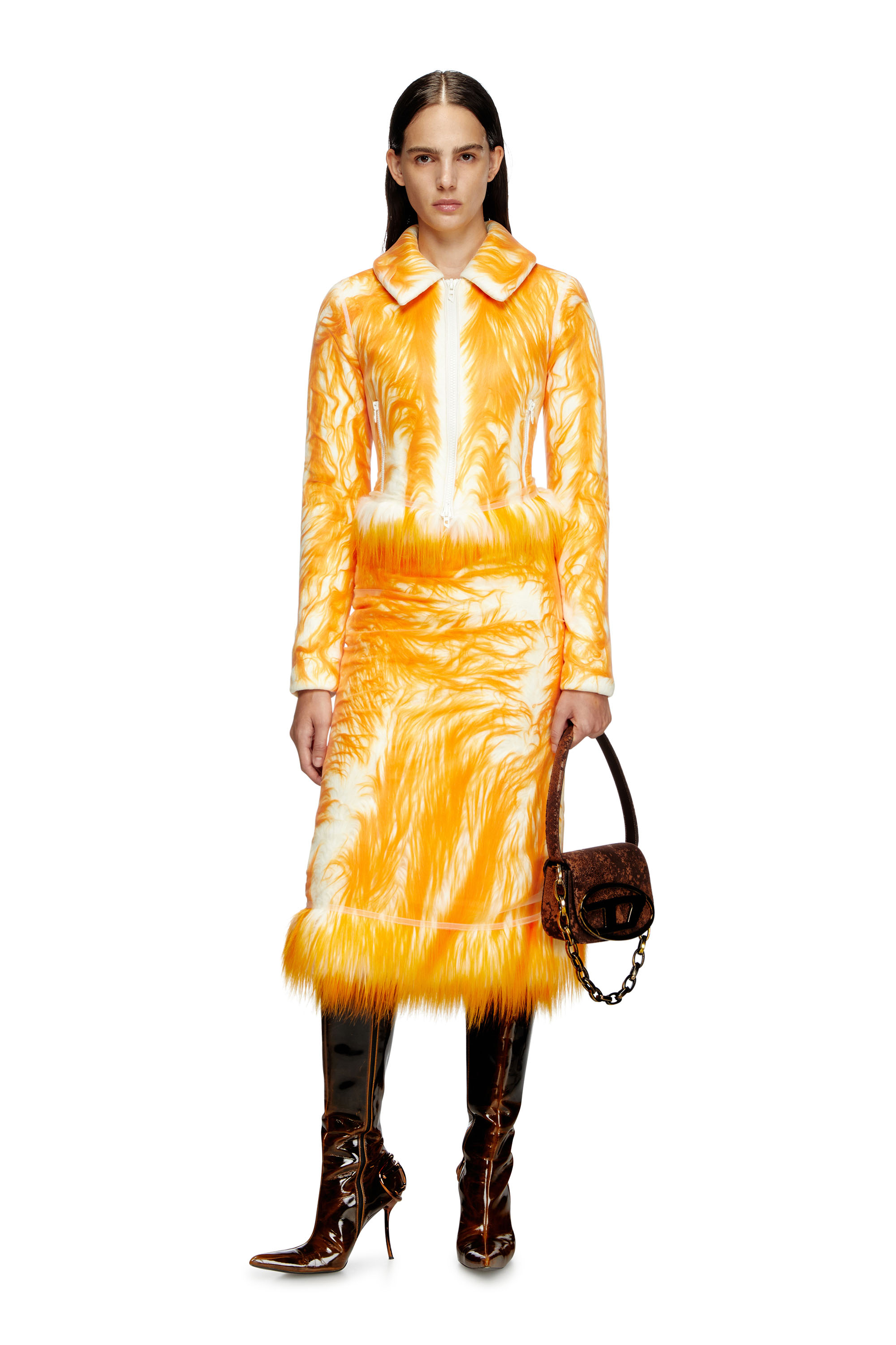 Diesel - 1DR, Woman's 1DR-Iconic shoulder bag in flocked fabric in Brown - 1