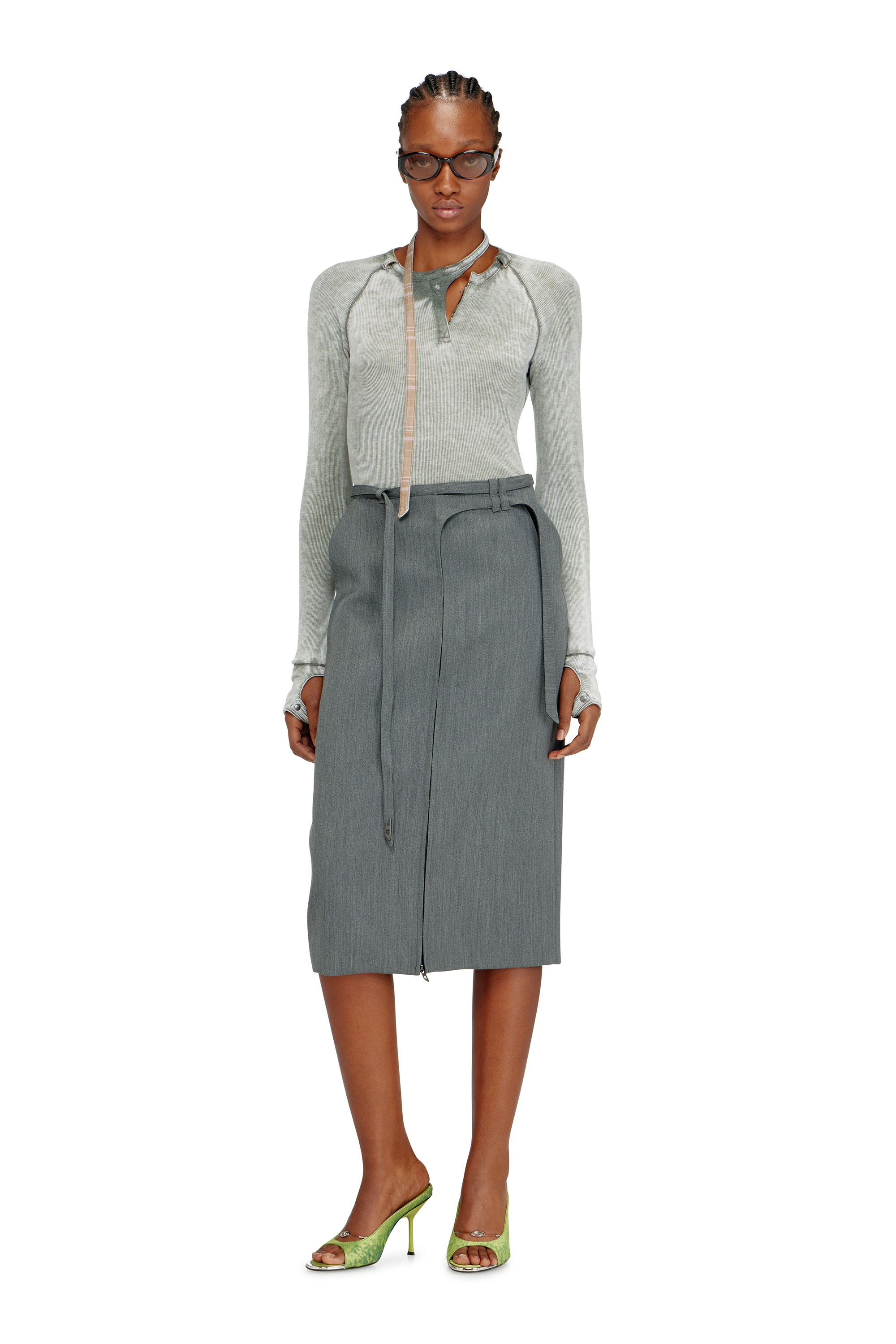 Diesel - T-ECLA, Woman's Rib-jersey top with biker neck strap in null - 2