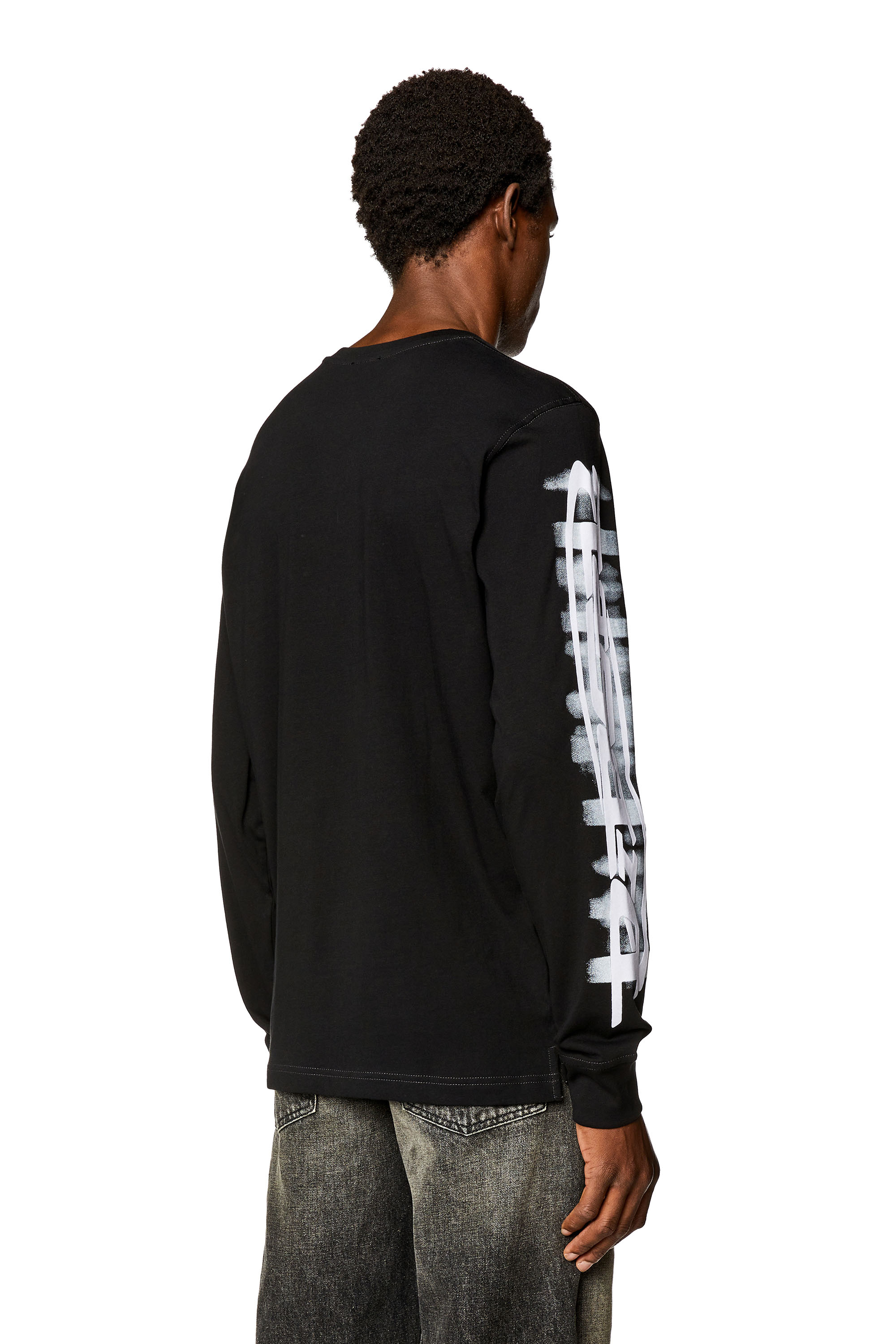 Diesel - T-JUST-LS-SLITS-N2, Man's Long-sleeve T-shirt with blurry Diesel print in Black - 4