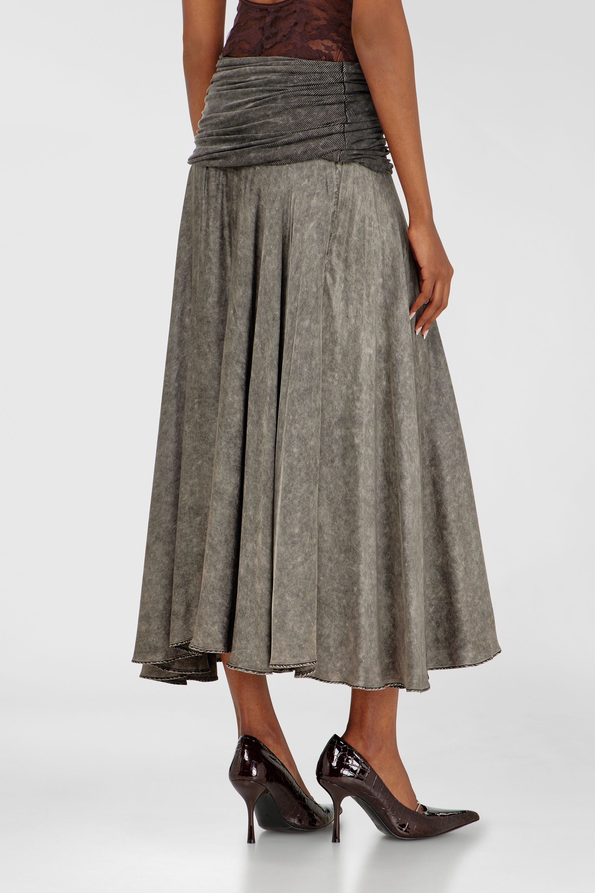 Diesel - O-SYA, Woman's Midi skirt with twisted waist section in Grey - 4