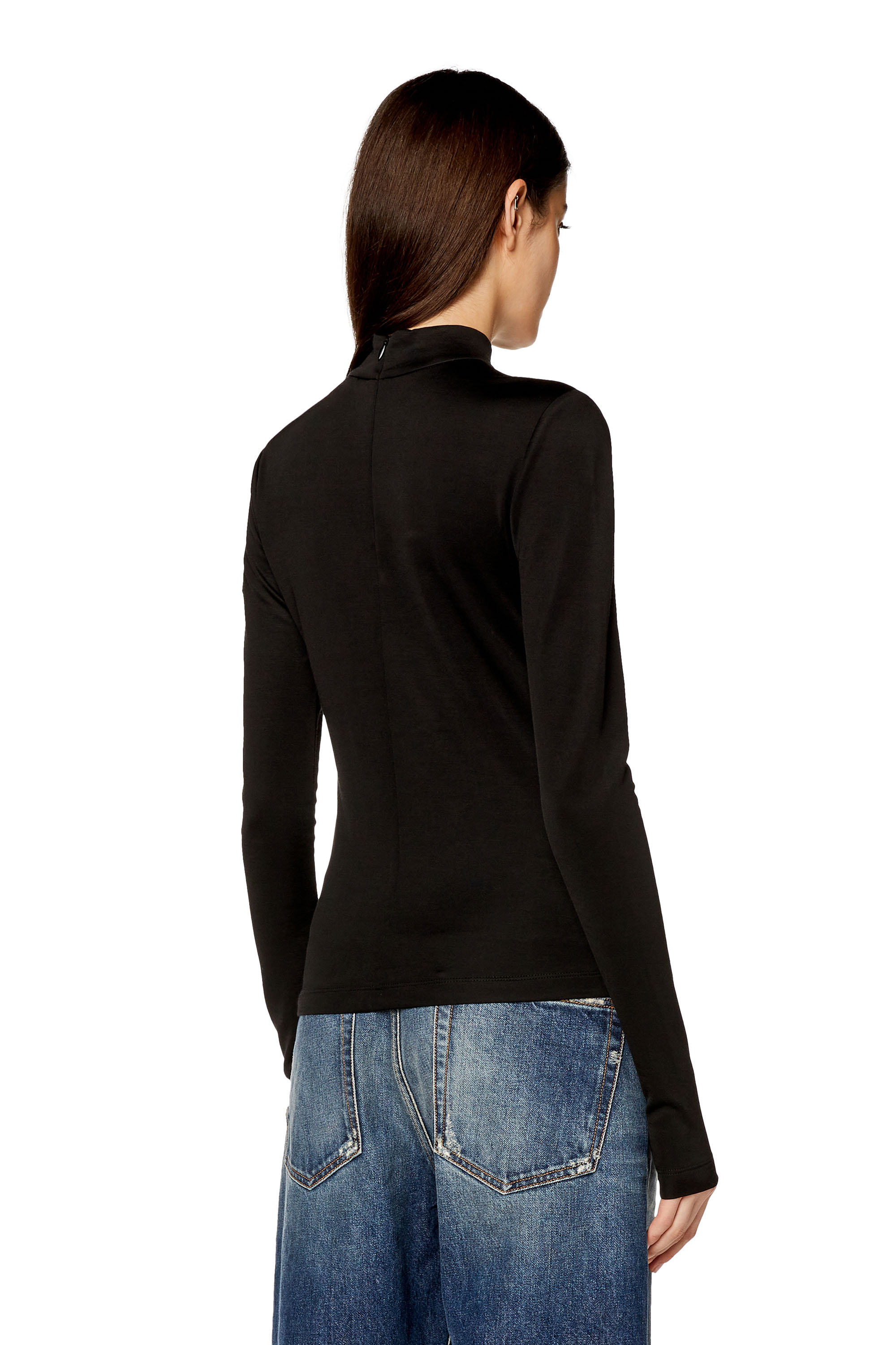 Diesel - T-ASTRA-OD, Woman's Mock-neck top in stretch interlock in Black - 4