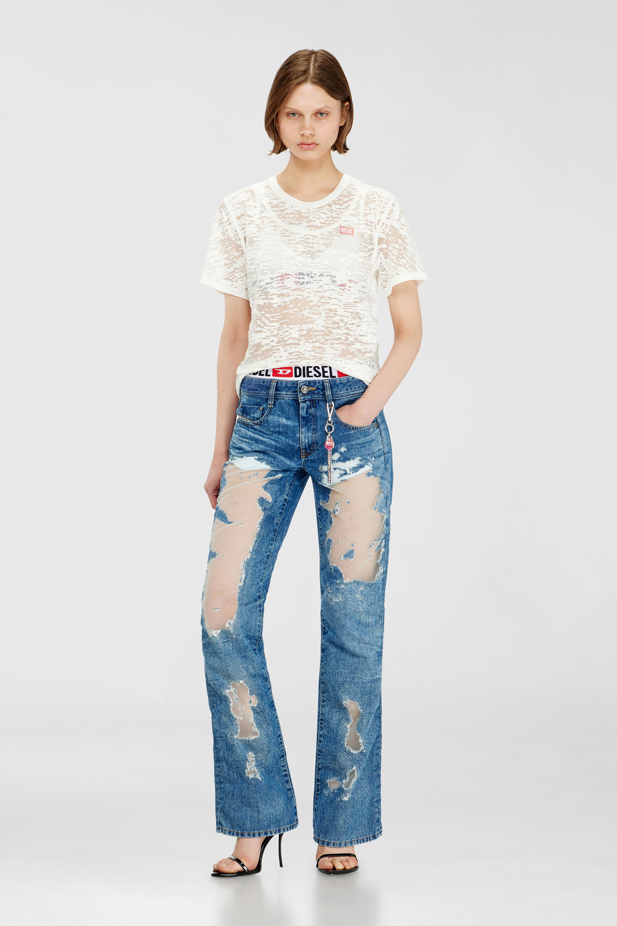 Diesel - PR-T-NOTS-MATI-R, Unisex's T-shirt in all-over devor&eacute; jersey in White - 6