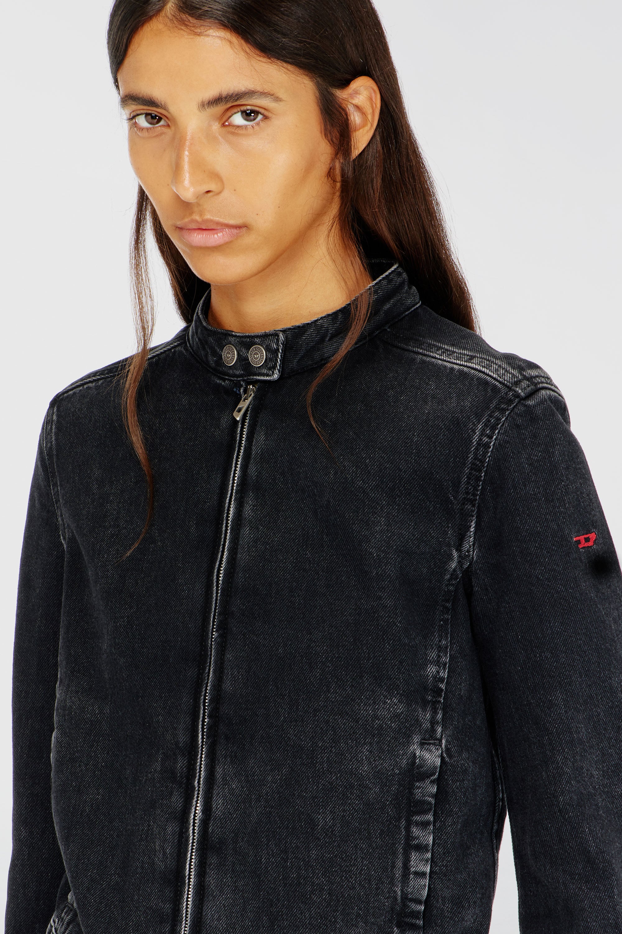 Diesel - DE-MORNIN, Woman's Moto jacket in denim in clean-wash denim in Black - 1