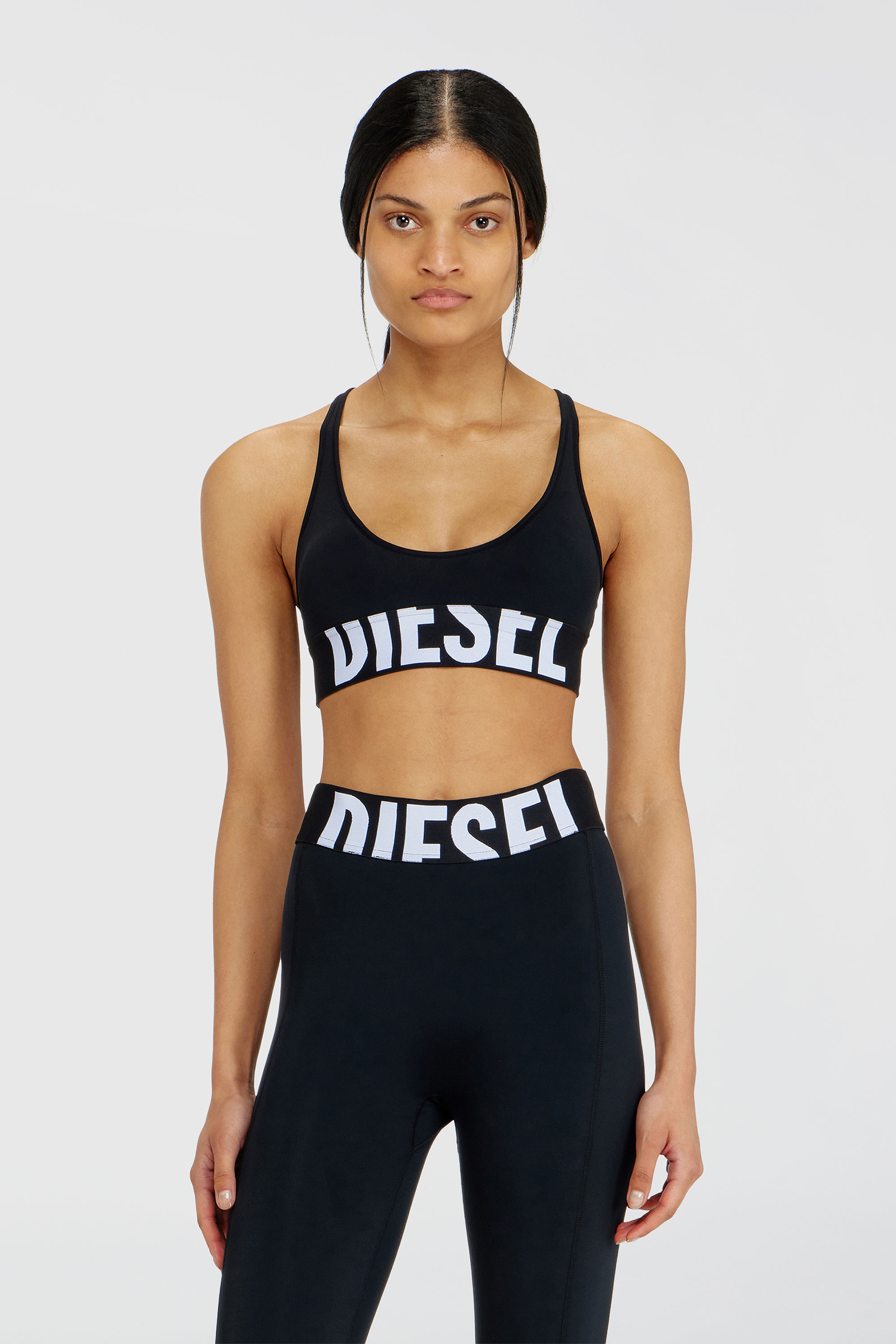 Diesel - ALLISON-D-POP, Woman's Microfibre sports bra with cut-off logo in Black - 2