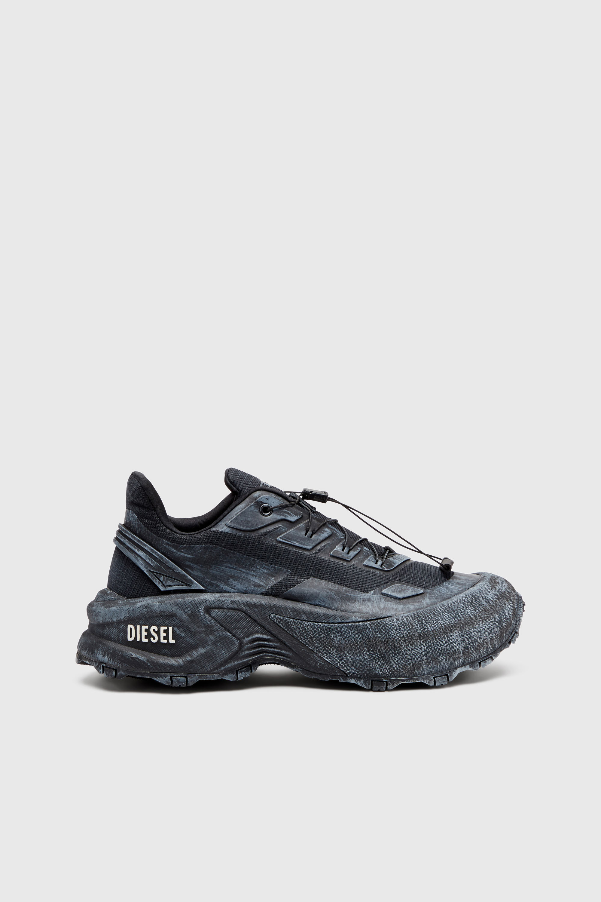 Diesel - D-CAGE RUNNER, Man's D-Cage-Distressed chunky sneakers in ripstop in Black - 1
