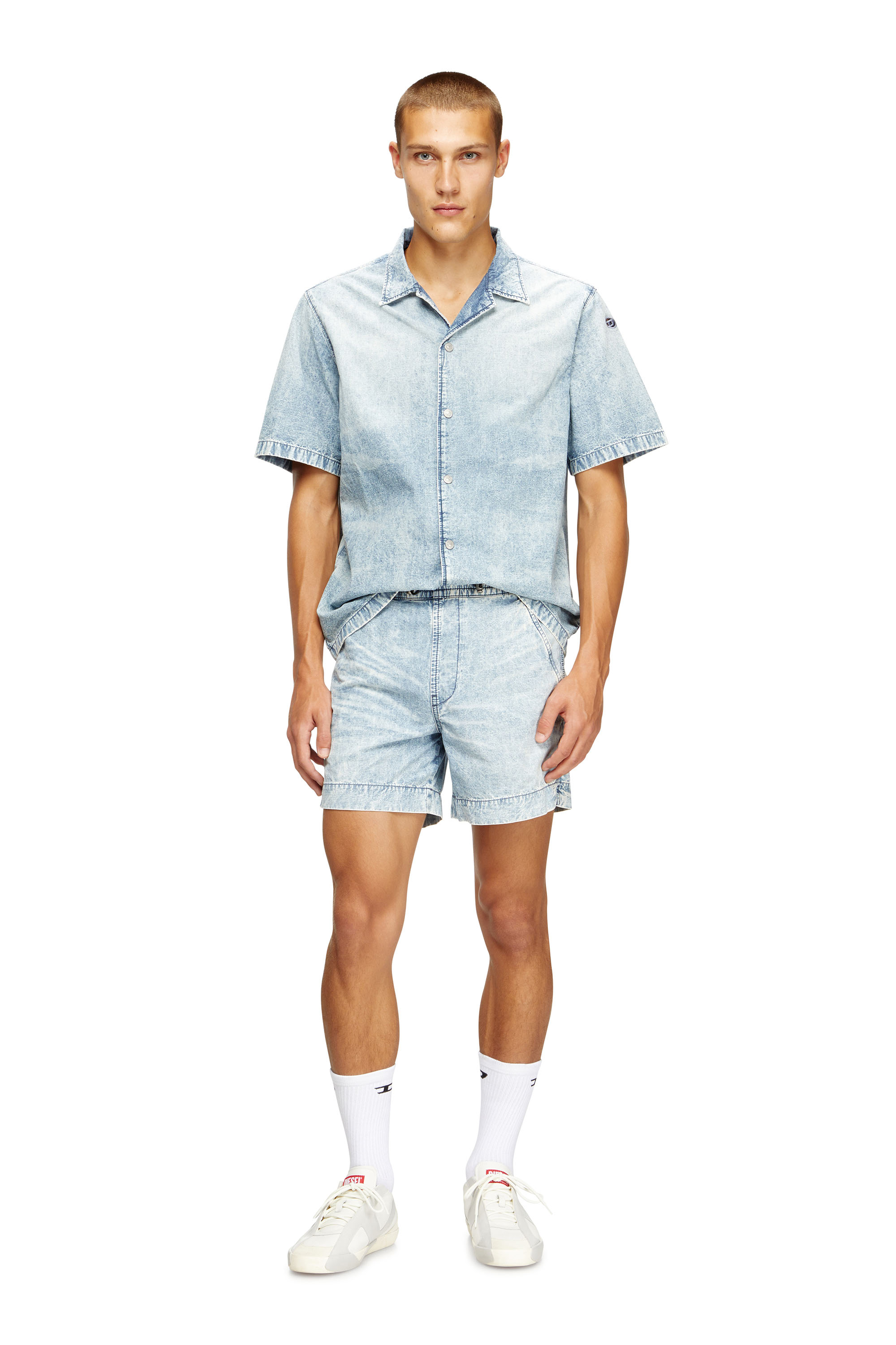 Diesel - D-NABIL-S4, Man's Bowling shirt in marbled denim in null - 2